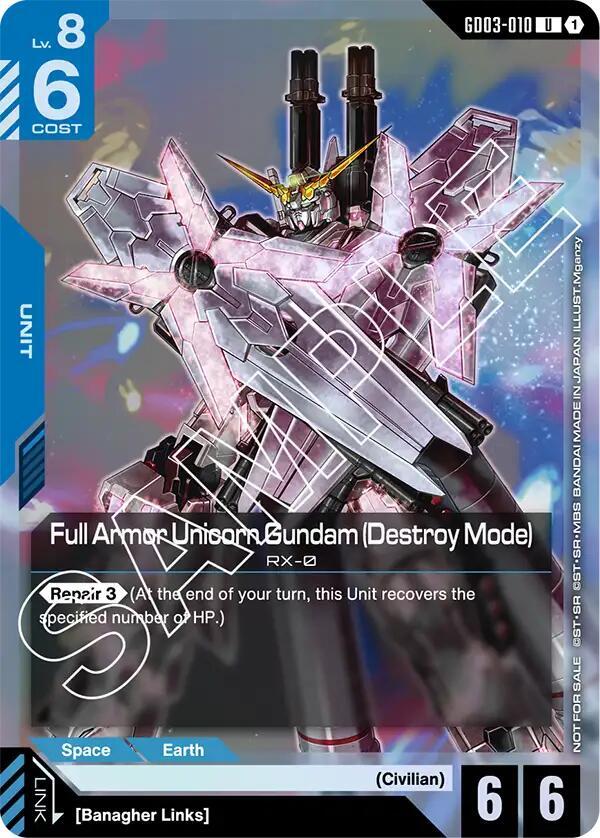Full Armor Unicorn Gundam (Destroy Mode) (Store Tournament Participant Pack 03) - Gundam Promotional Cards - GD03-010 - Holo - NM