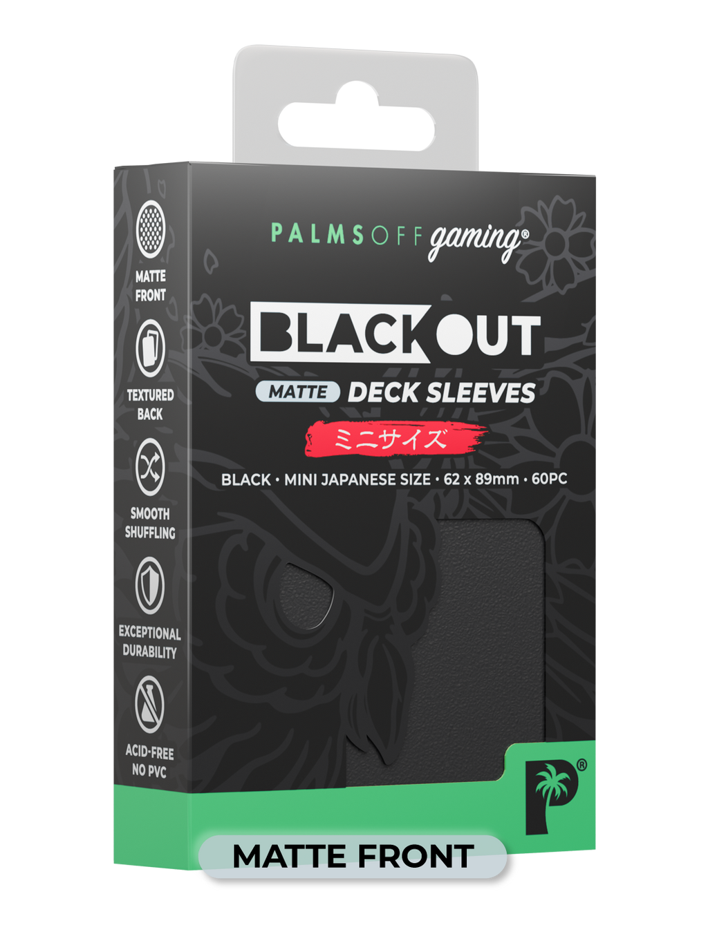 Palms Off Gaming Blackout Deck Sleeves - Japanese Mini Size - 60pc - Black - Matte
