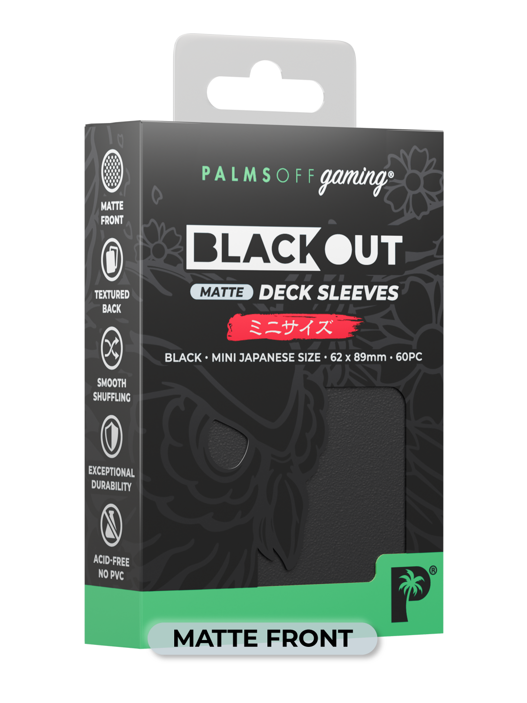 Palms Off Gaming Blackout Deck Sleeves - Japanese Mini Size - 60pc - Black - Matte