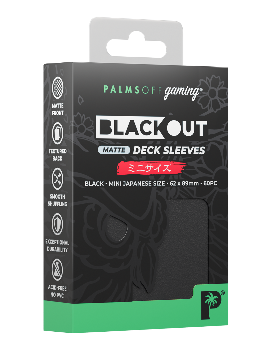 Palms Off Gaming Blackout Deck Sleeves - Japanese Mini Size - 60pc - Black - Matte