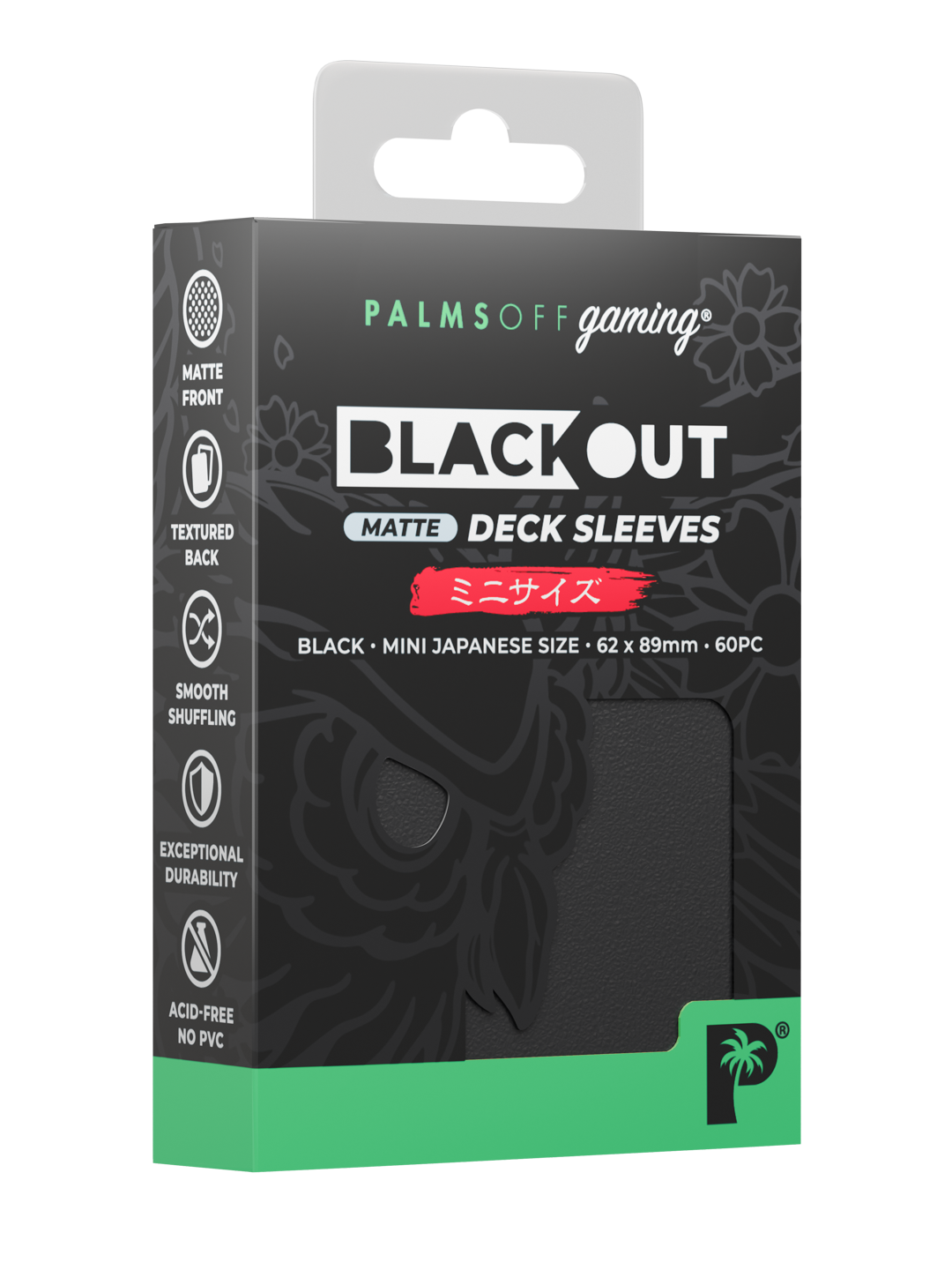 Palms Off Gaming Blackout Deck Sleeves - Japanese Mini Size - 60pc - Black - Matte