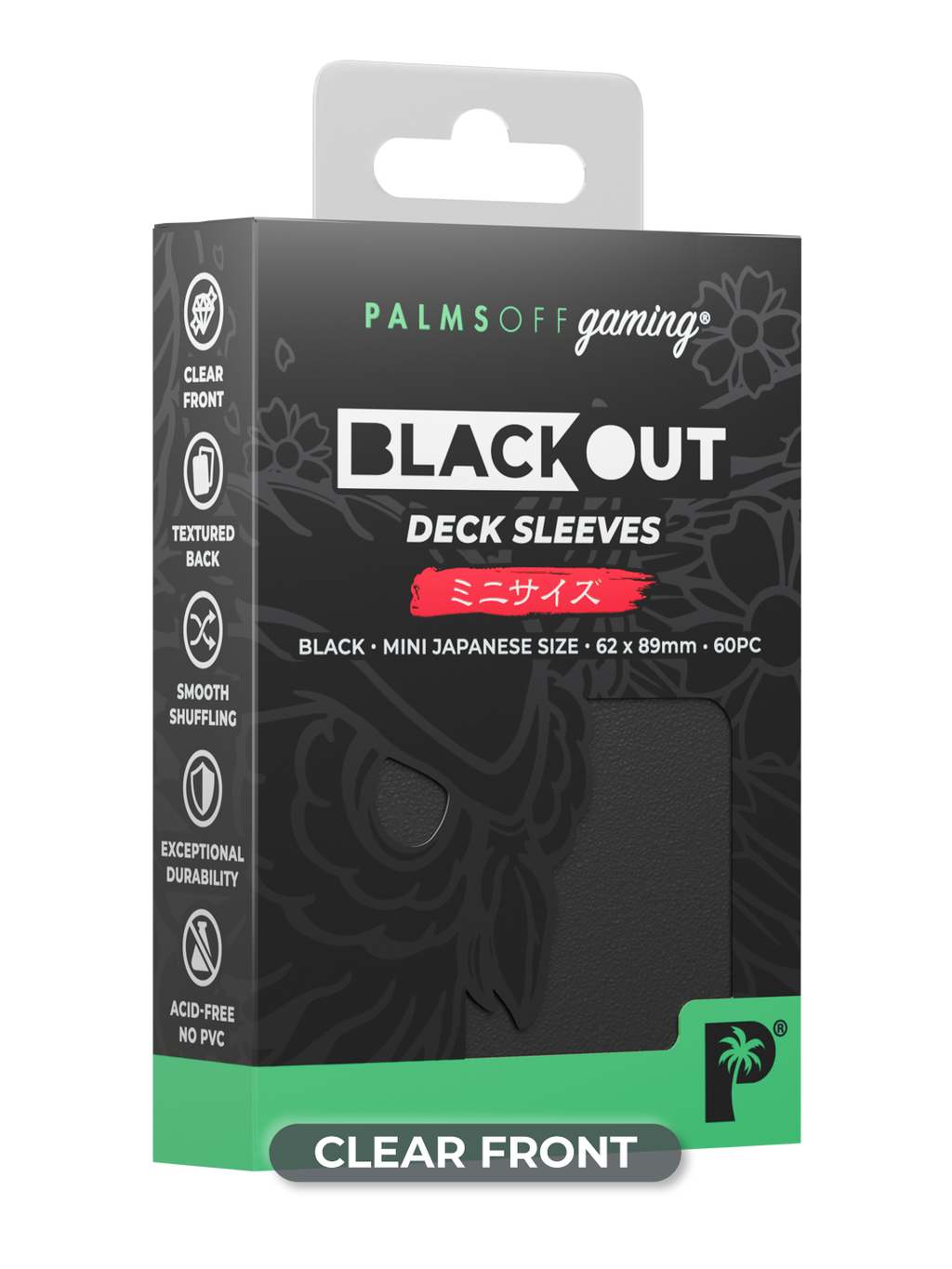 Palms Off Gaming Blackout Deck Sleeves - Japanese Mini Size - 60pc - Black