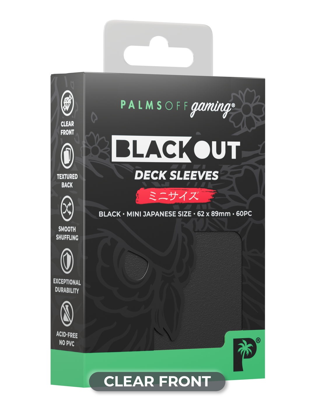 Palms Off Gaming Blackout Deck Sleeves - Japanese Mini Size - 60pc - Black