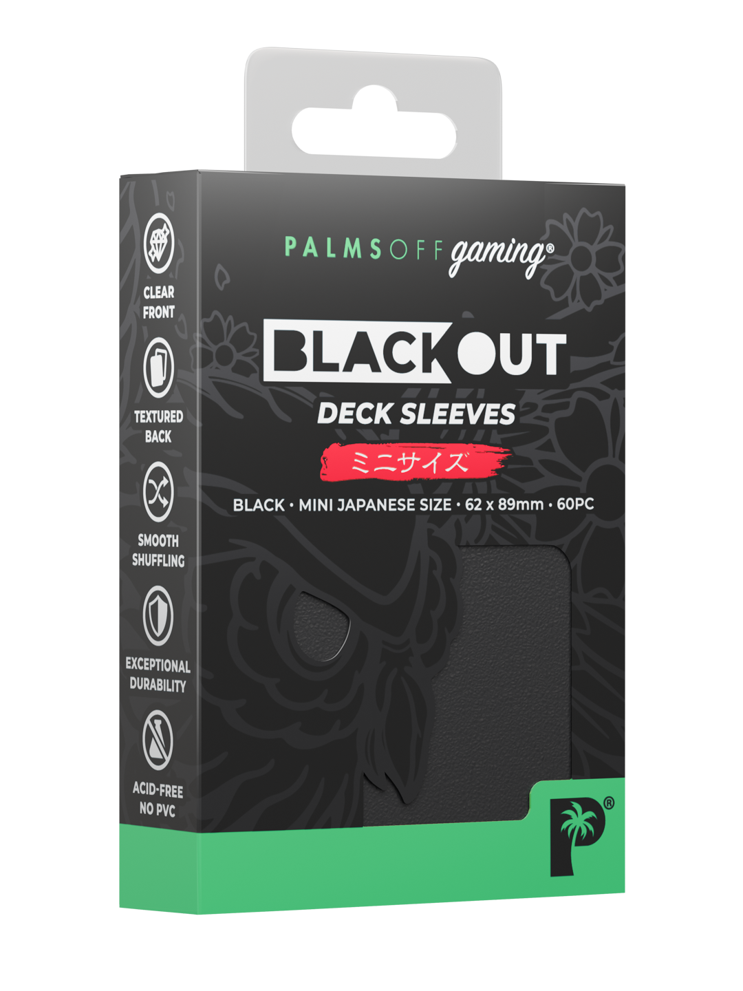 Palms Off Gaming Blackout Deck Sleeves - Japanese Mini Size - 60pc - Black