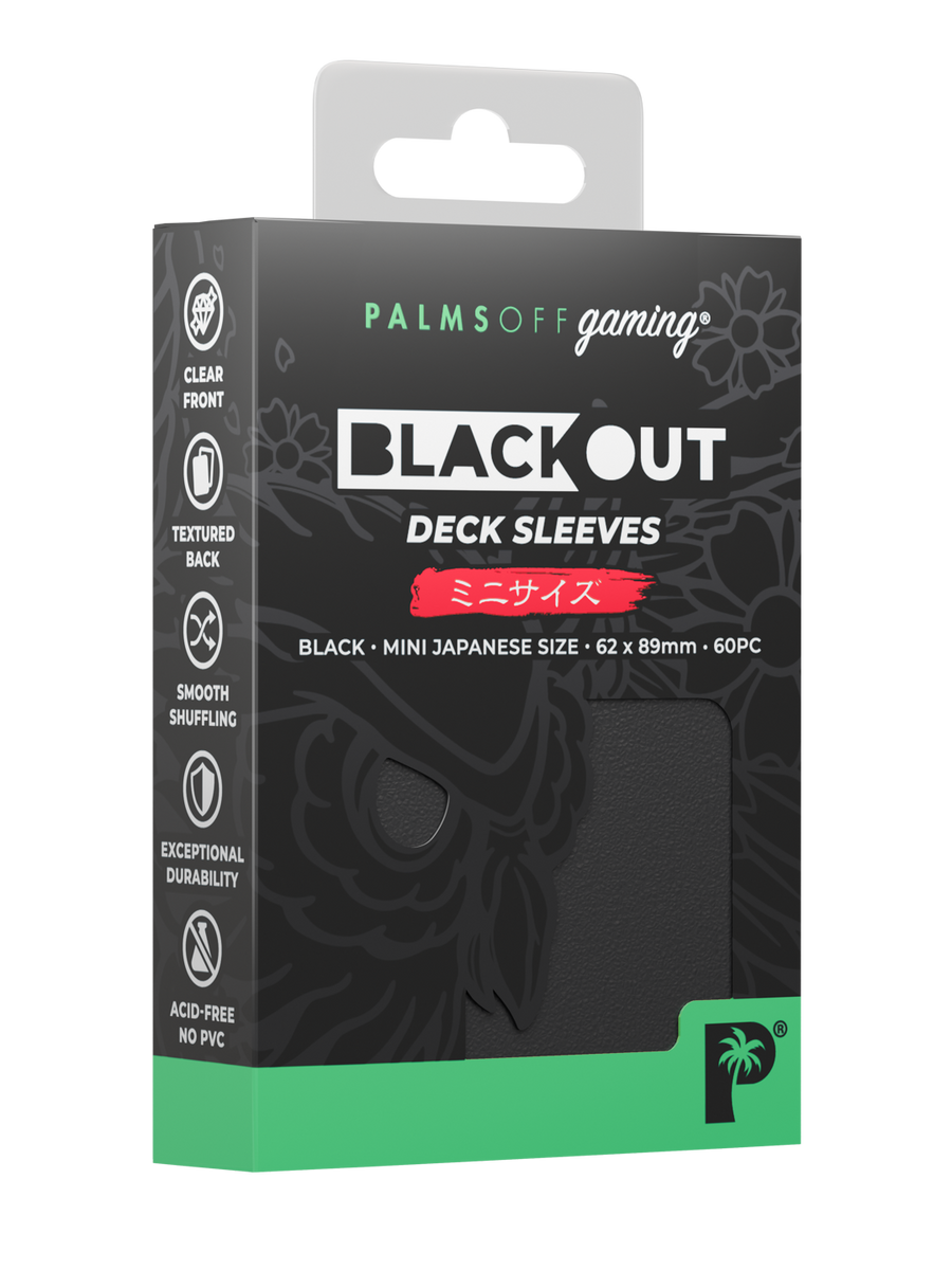 Palms Off Gaming Blackout Deck Sleeves - Japanese Mini Size - 60pc - Black