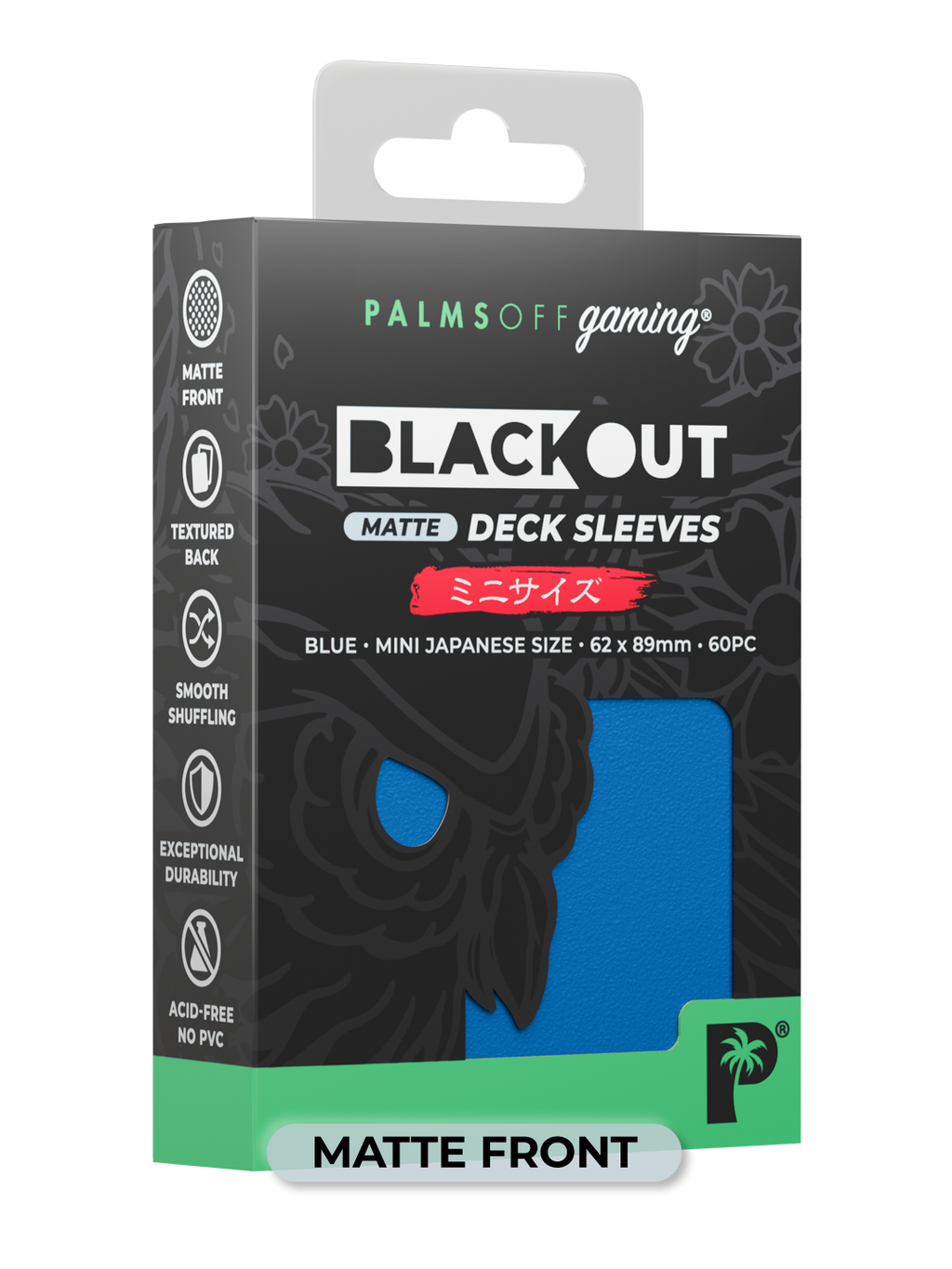 Palms Off Gaming Blackout Deck Sleeves - Japanese Mini Size - 60pc - Blue - Matte