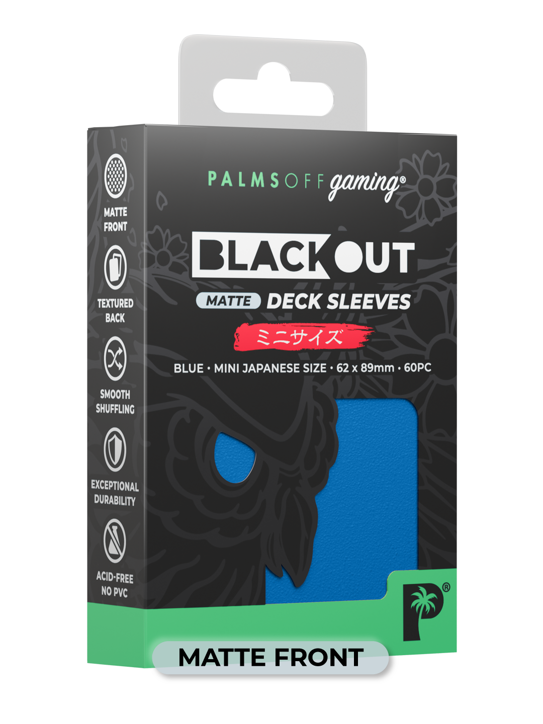 Palms Off Gaming Blackout Deck Sleeves - Japanese Mini Size - 60pc - Blue - Matte