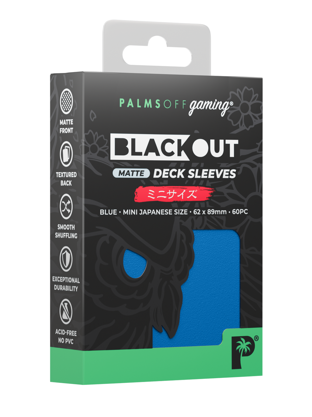 Palms Off Gaming Blackout Deck Sleeves - Japanese Mini Size - 60pc - Blue - Matte