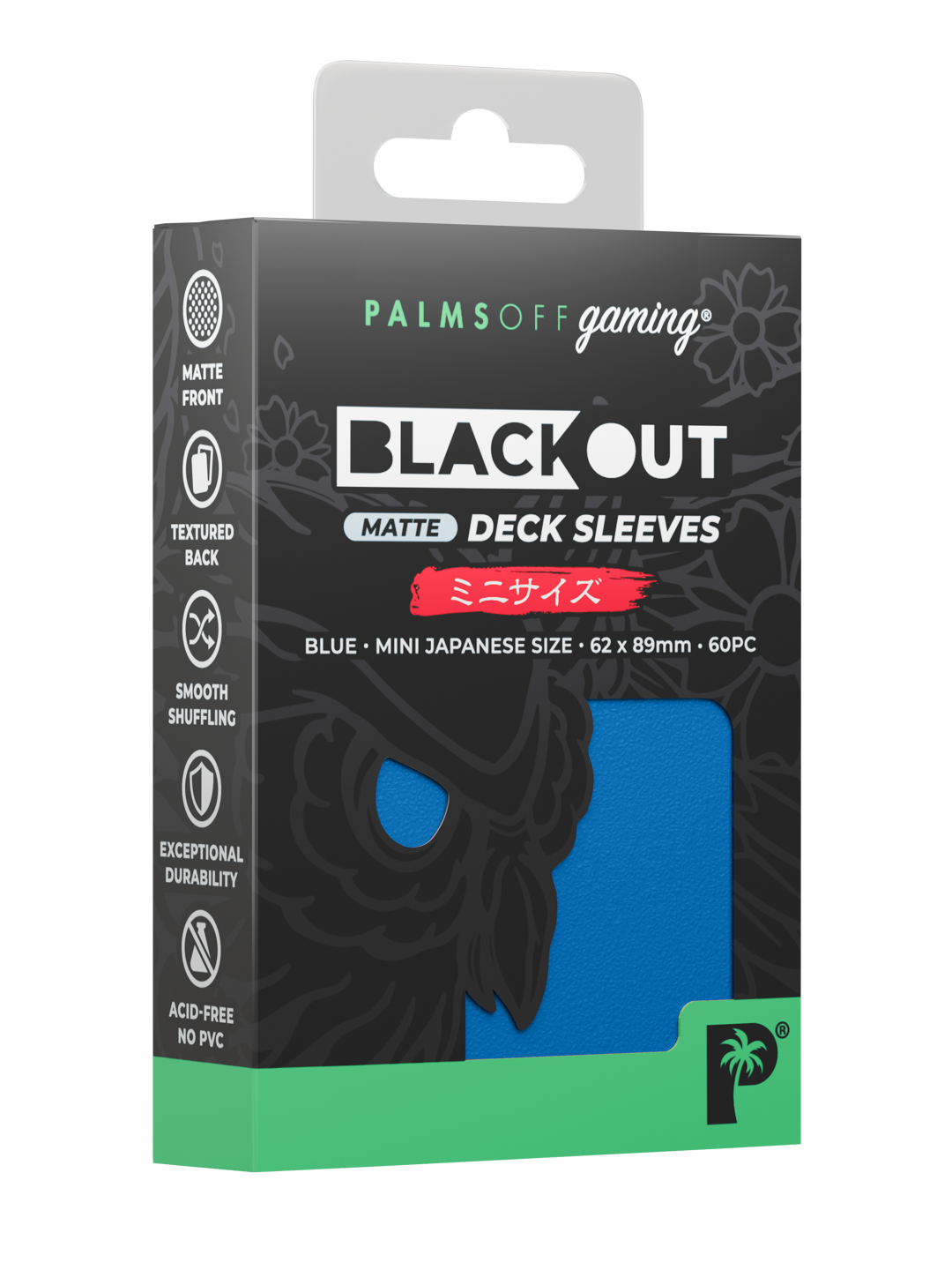 Palms Off Gaming Blackout Deck Sleeves - Japanese Mini Size - 60pc - Blue - Matte