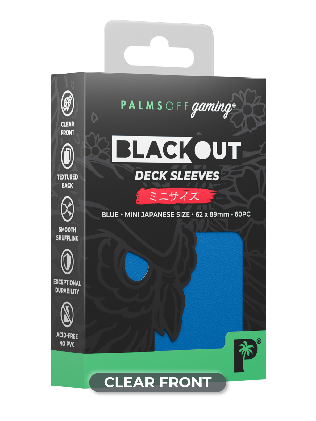 Palms Off Gaming Blackout Deck Sleeves - Japanese Mini Size - 60pc - Blue
