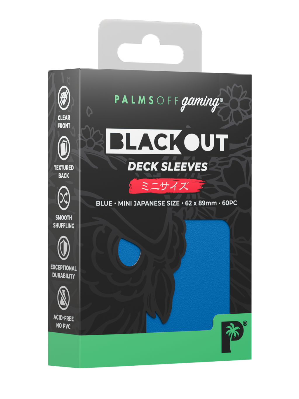 Palms Off Gaming Blackout Deck Sleeves - Japanese Mini Size - 60pc - Blue
