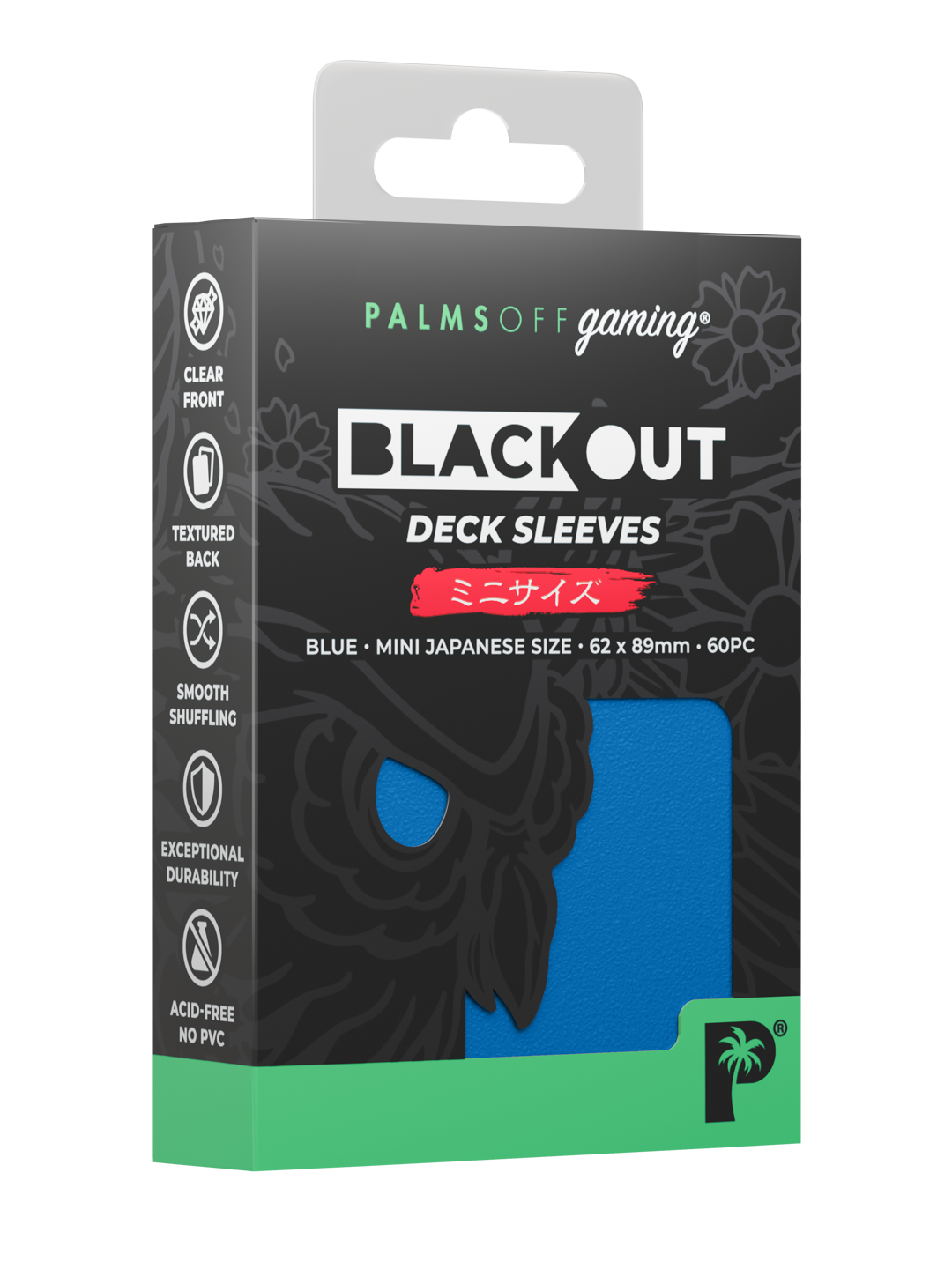 Palms Off Gaming Blackout Deck Sleeves - Japanese Mini Size - 60pc - Blue