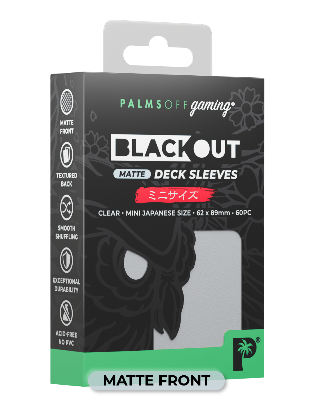 Palms Off Gaming Blackout Deck Sleeves - Japanese Mini Size - 60pc - Clear - Matte