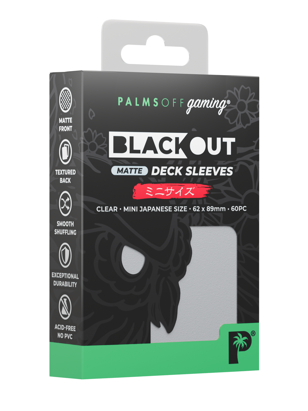 Palms Off Gaming Blackout Deck Sleeves - Japanese Mini Size - 60pc - Clear - Matte