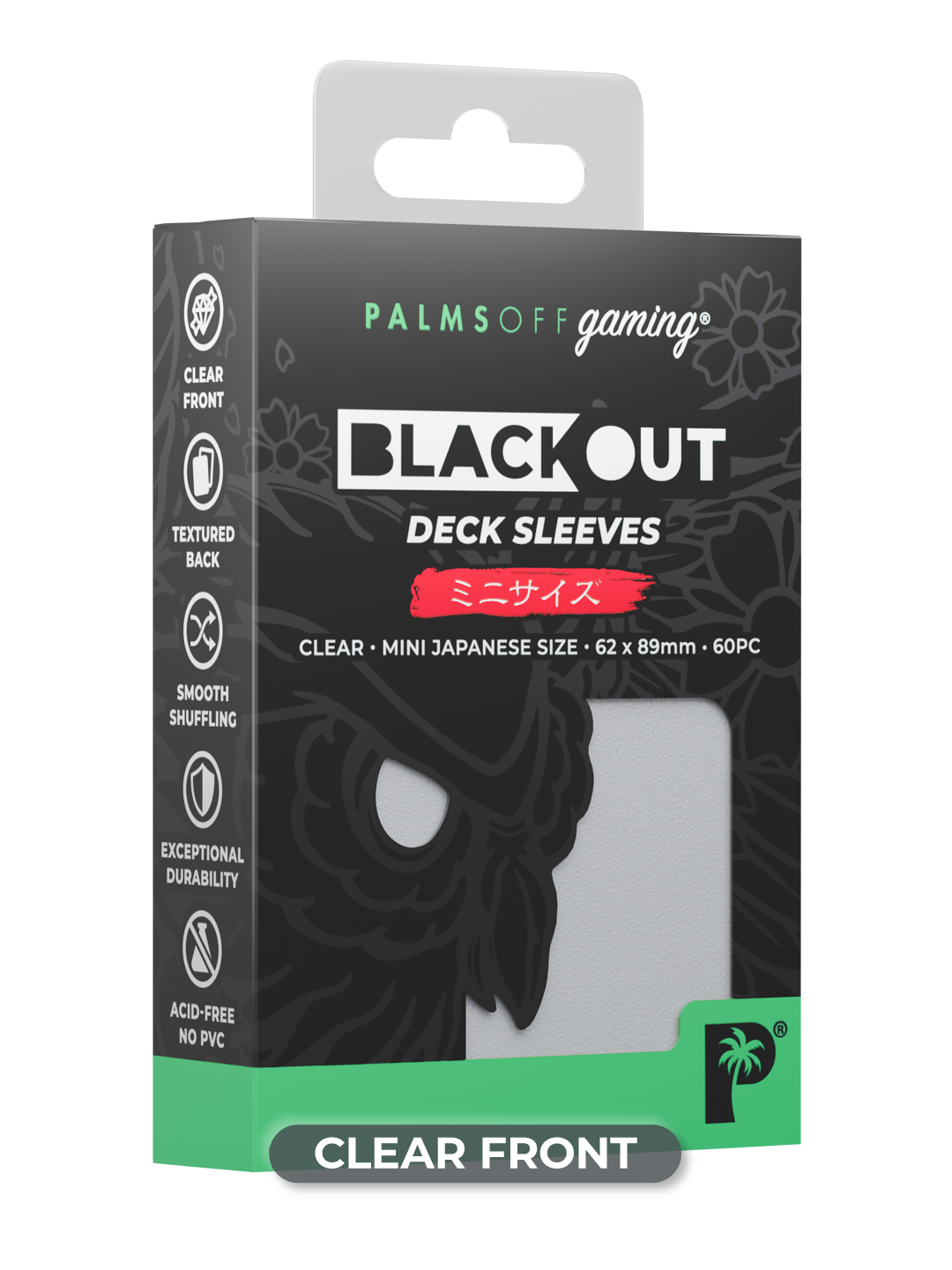 Palms Off Gaming Blackout Deck Sleeves - Japanese Mini Size - 60pc - Clear