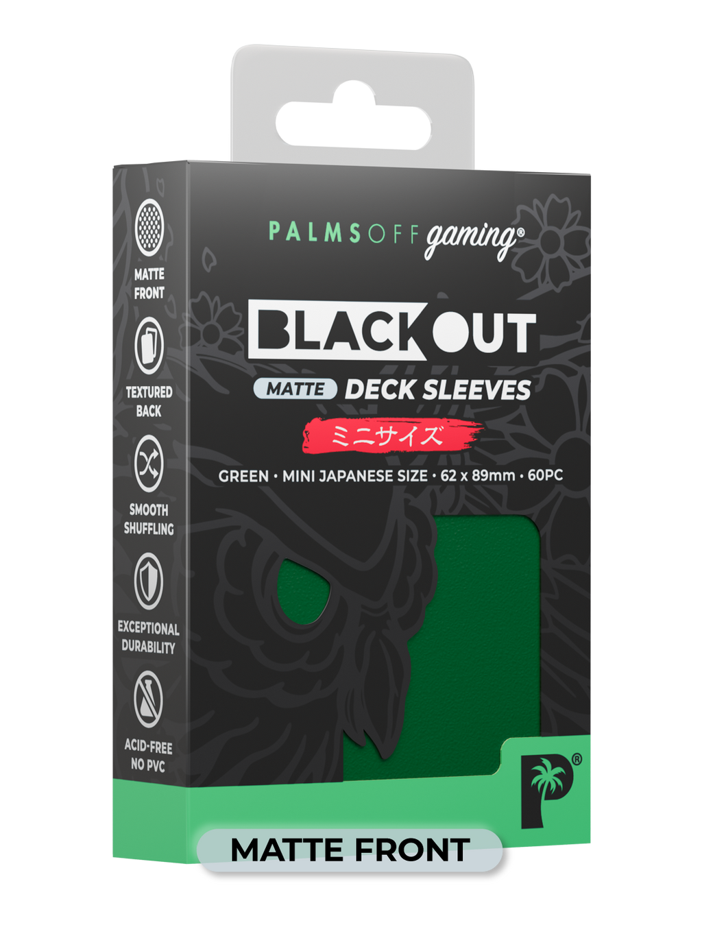 Palms Off Gaming Blackout Deck Sleeves - Japanese Mini Size - 60pc - Green - Matte