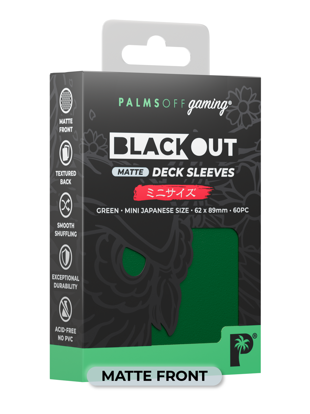 Palms Off Gaming Blackout Deck Sleeves - Japanese Mini Size - 60pc - Green - Matte