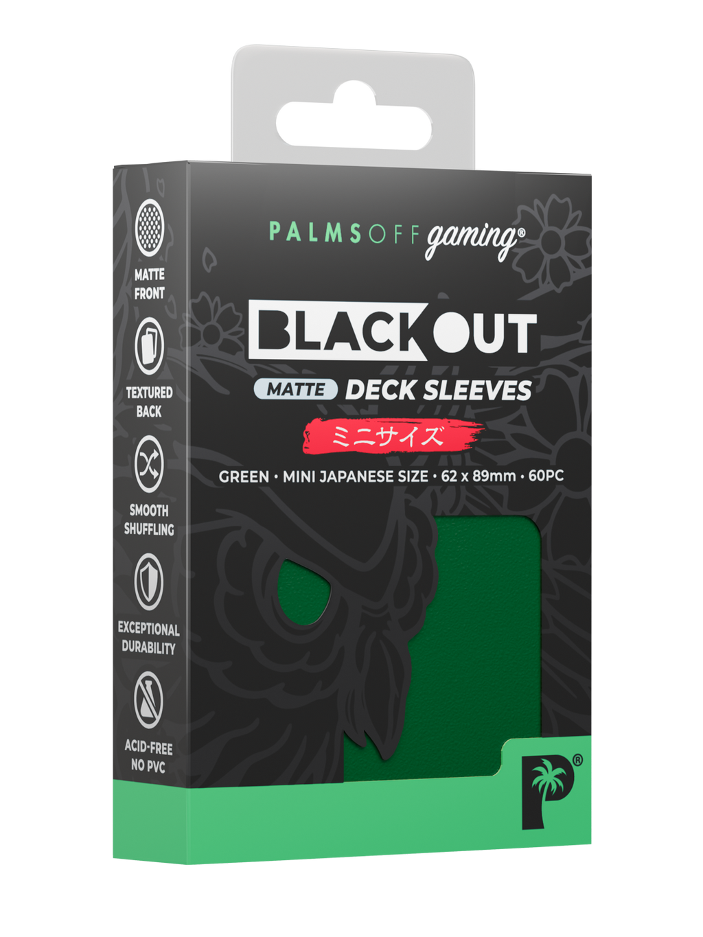 Palms Off Gaming Blackout Deck Sleeves - Japanese Mini Size - 60pc - Green - Matte