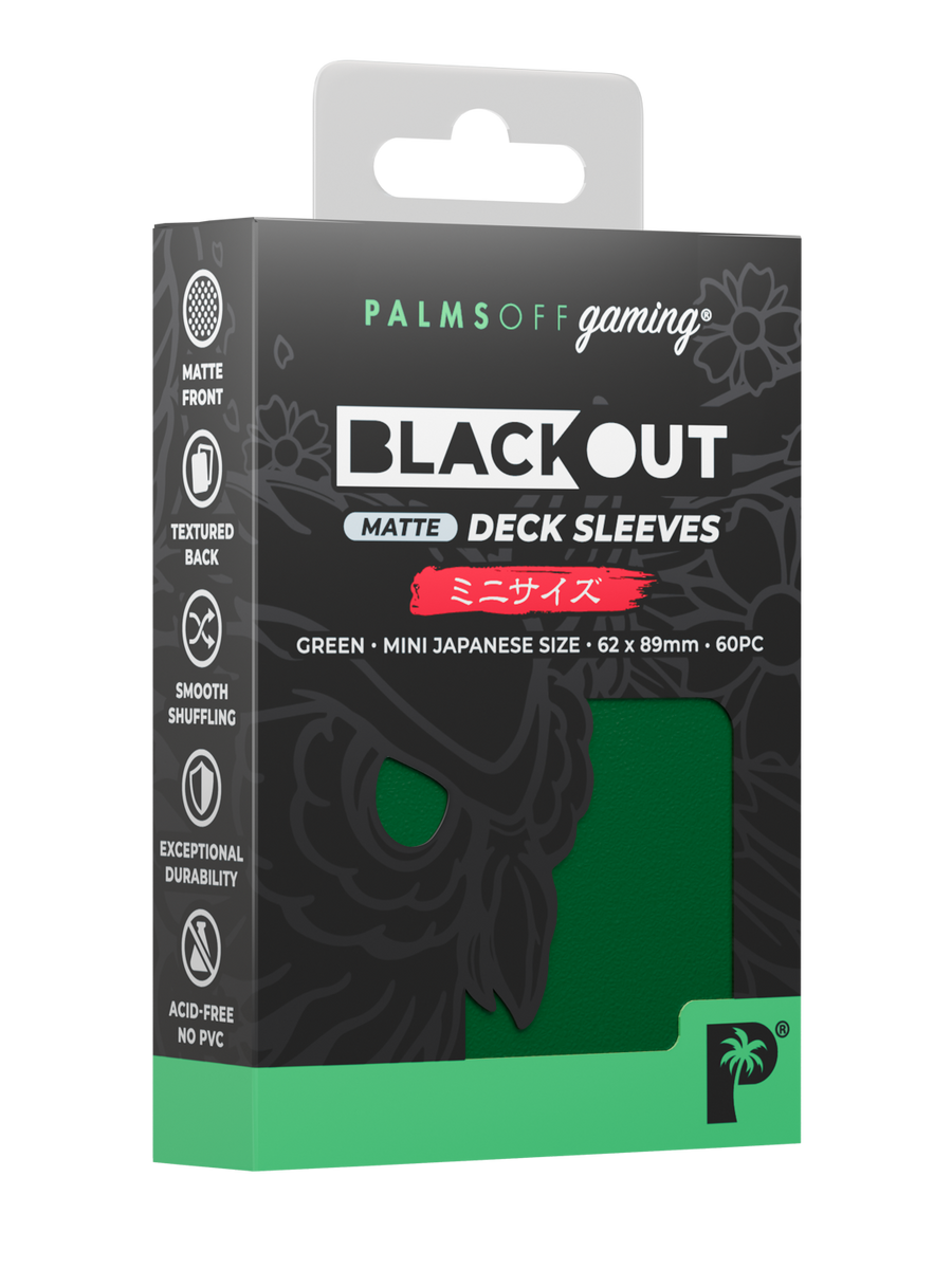 Palms Off Gaming Blackout Deck Sleeves - Japanese Mini Size - 60pc - Green - Matte