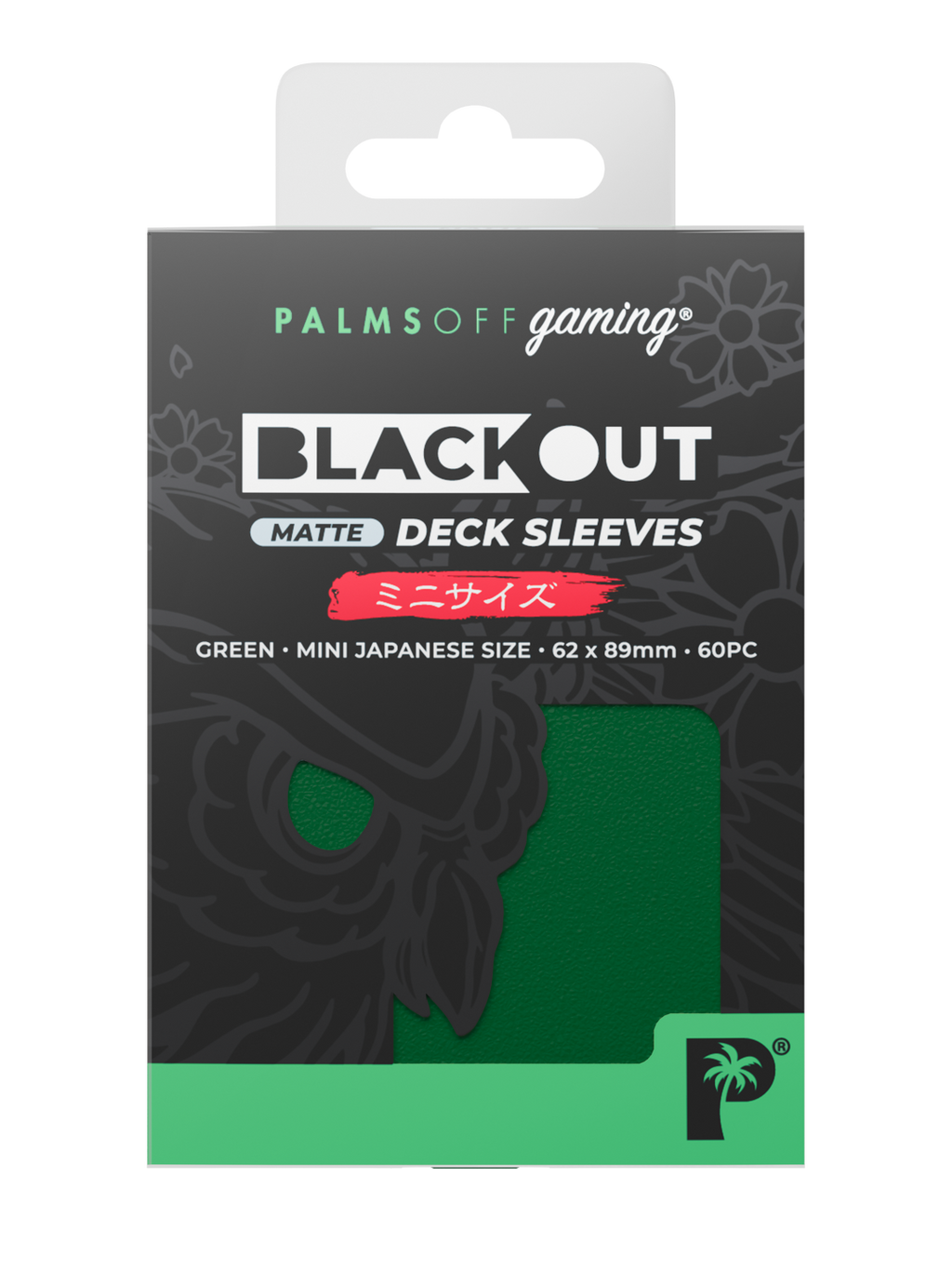 Palms Off Gaming Blackout Deck Sleeves - Japanese Mini Size - 60pc - Green - Matte