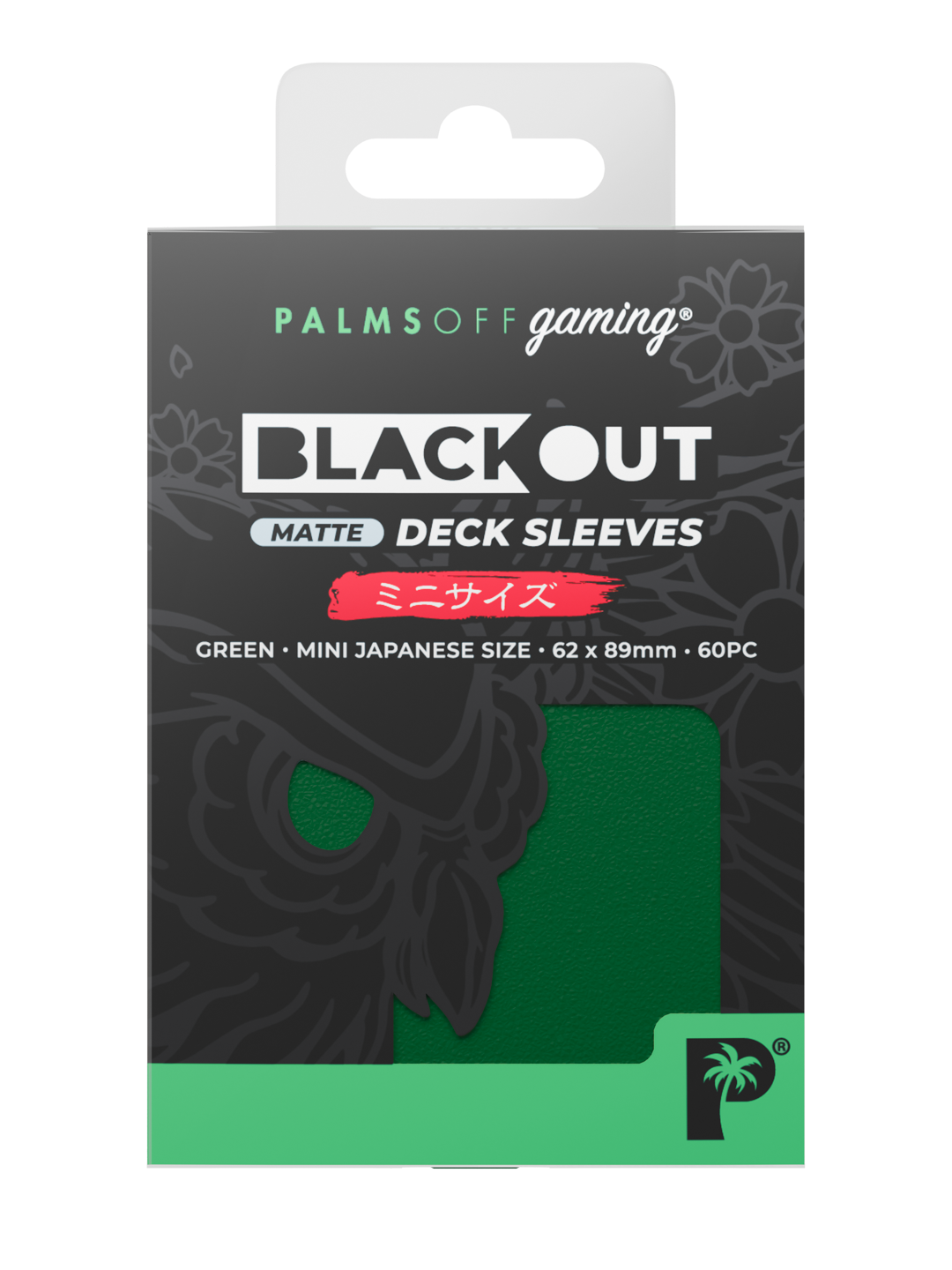 Palms Off Gaming Blackout Deck Sleeves - Japanese Mini Size - 60pc - Green - Matte