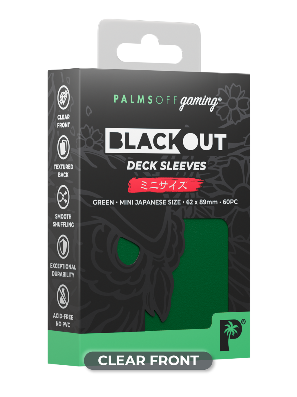 Palms Off Gaming Blackout Deck Sleeves - Japanese Mini Size - 60pc - Green
