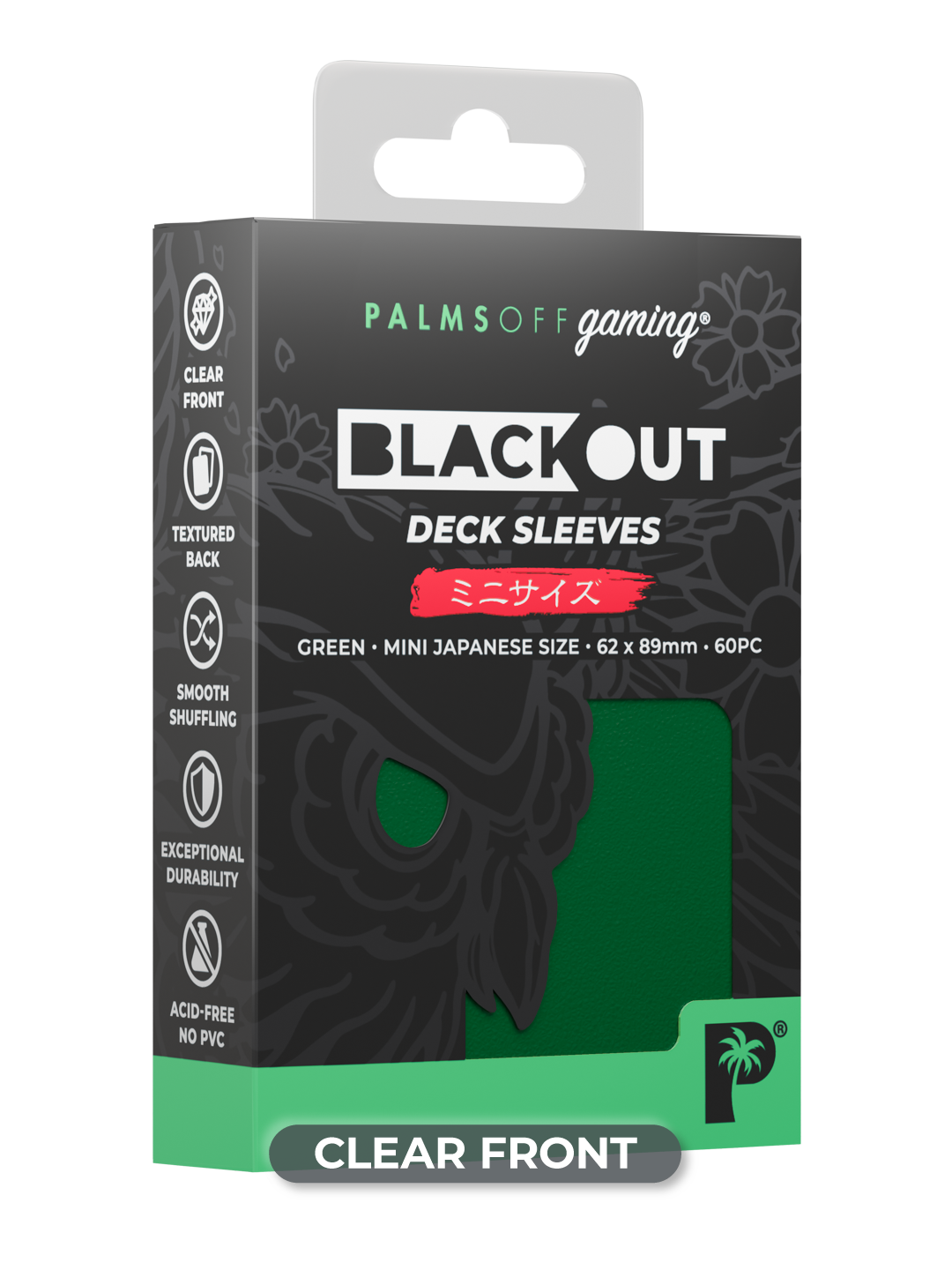 Palms Off Gaming Blackout Deck Sleeves - Japanese Mini Size - 60pc - Green