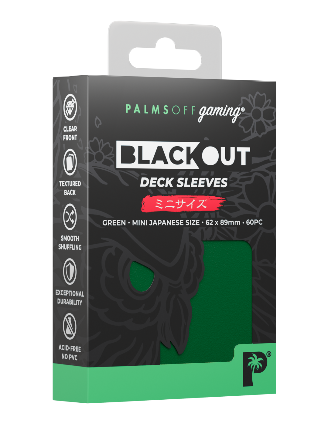 Palms Off Gaming Blackout Deck Sleeves - Japanese Mini Size - 60pc - Green