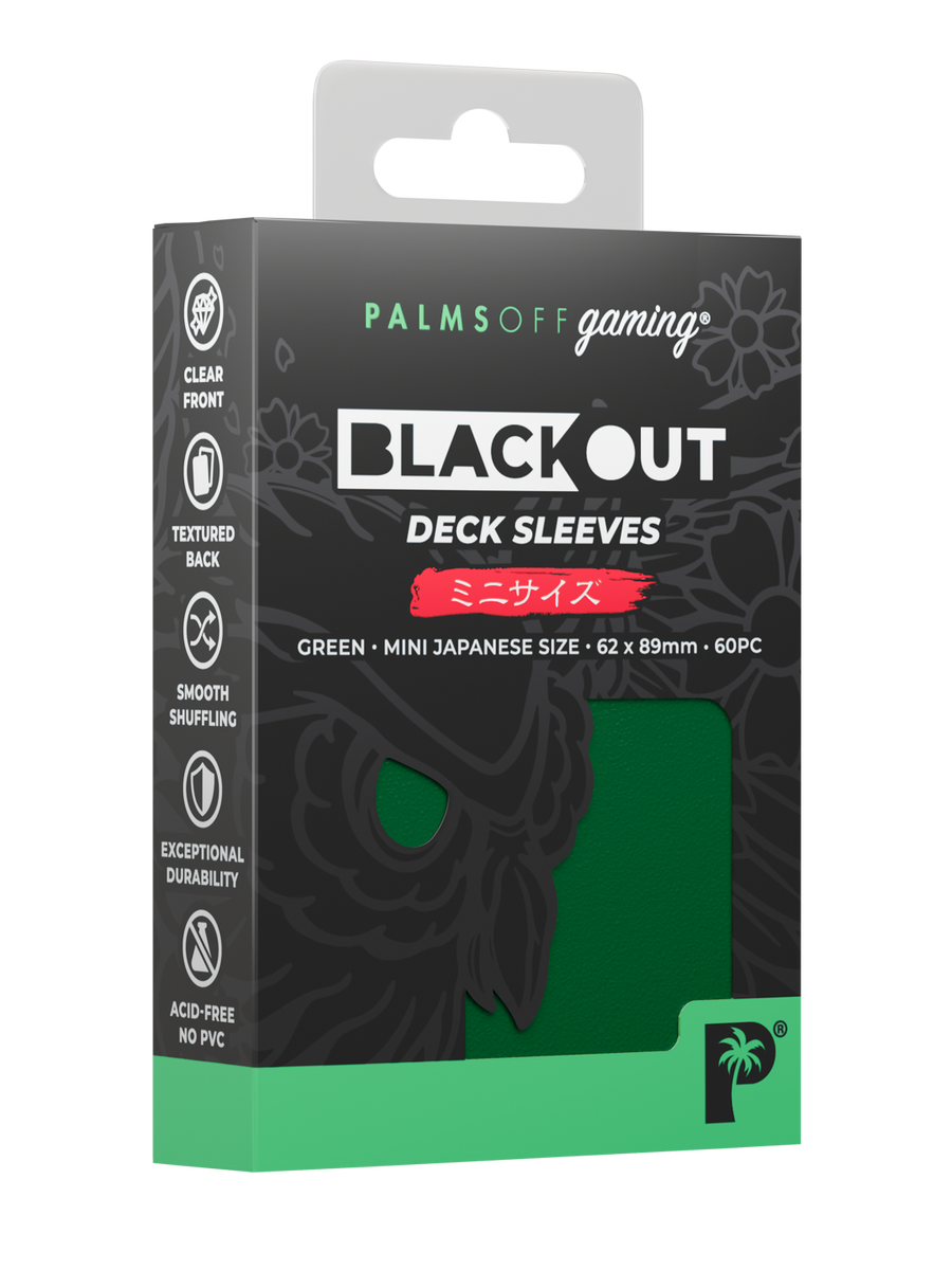 Palms Off Gaming Blackout Deck Sleeves - Japanese Mini Size - 60pc - Green