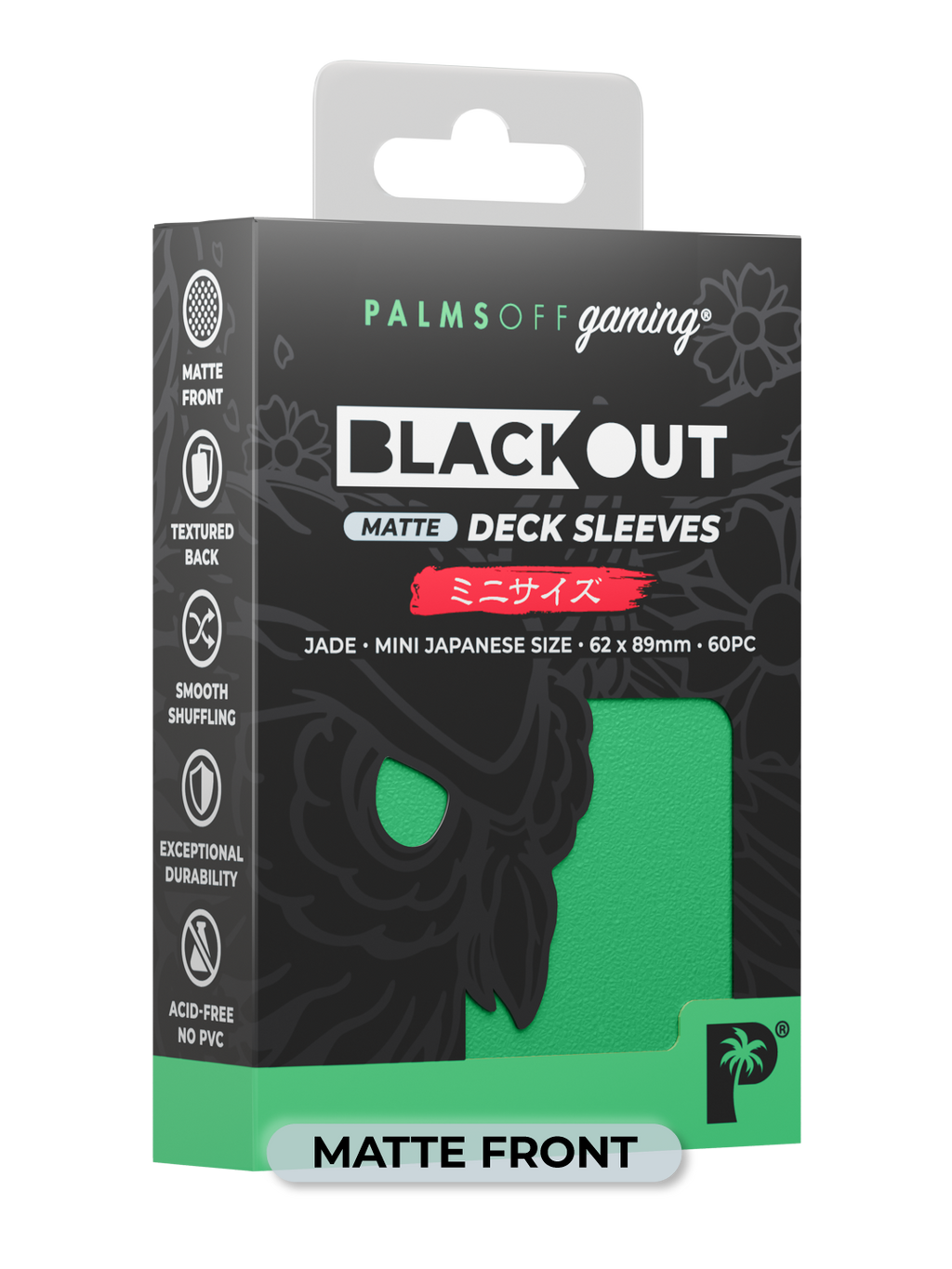 Palms Off Gaming Blackout Deck Sleeves - Japanese Mini Size - 60pc - Jade - Matte