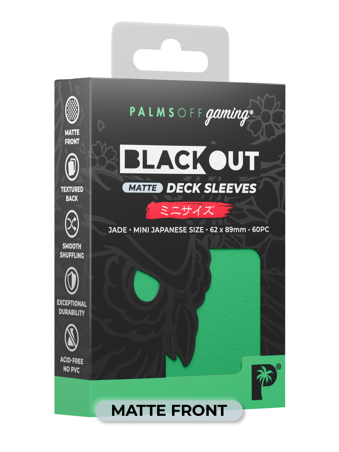 Palms Off Gaming Blackout Deck Sleeves - Japanese Mini Size - 60pc - Jade - Matte