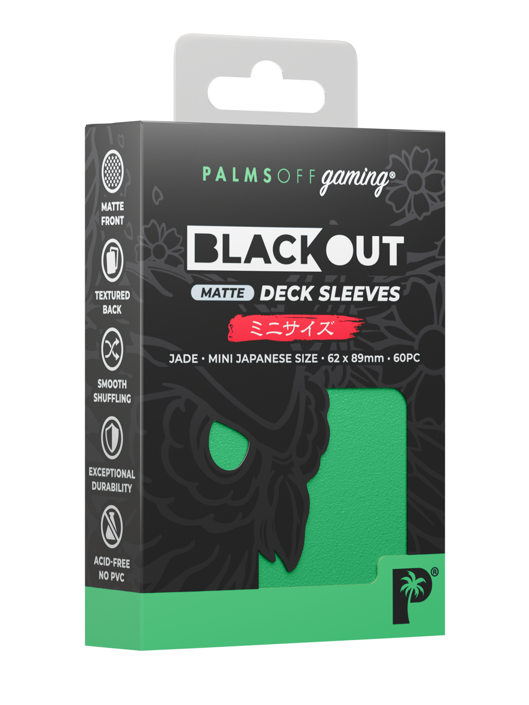 Palms Off Gaming Blackout Deck Sleeves - Japanese Mini Size - 60pc - Jade - Matte
