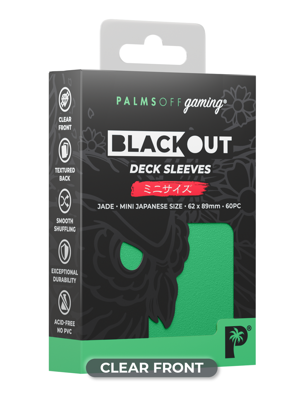 Palms Off Gaming Blackout Deck Sleeves - Japanese Mini Size - 60pc - Jade