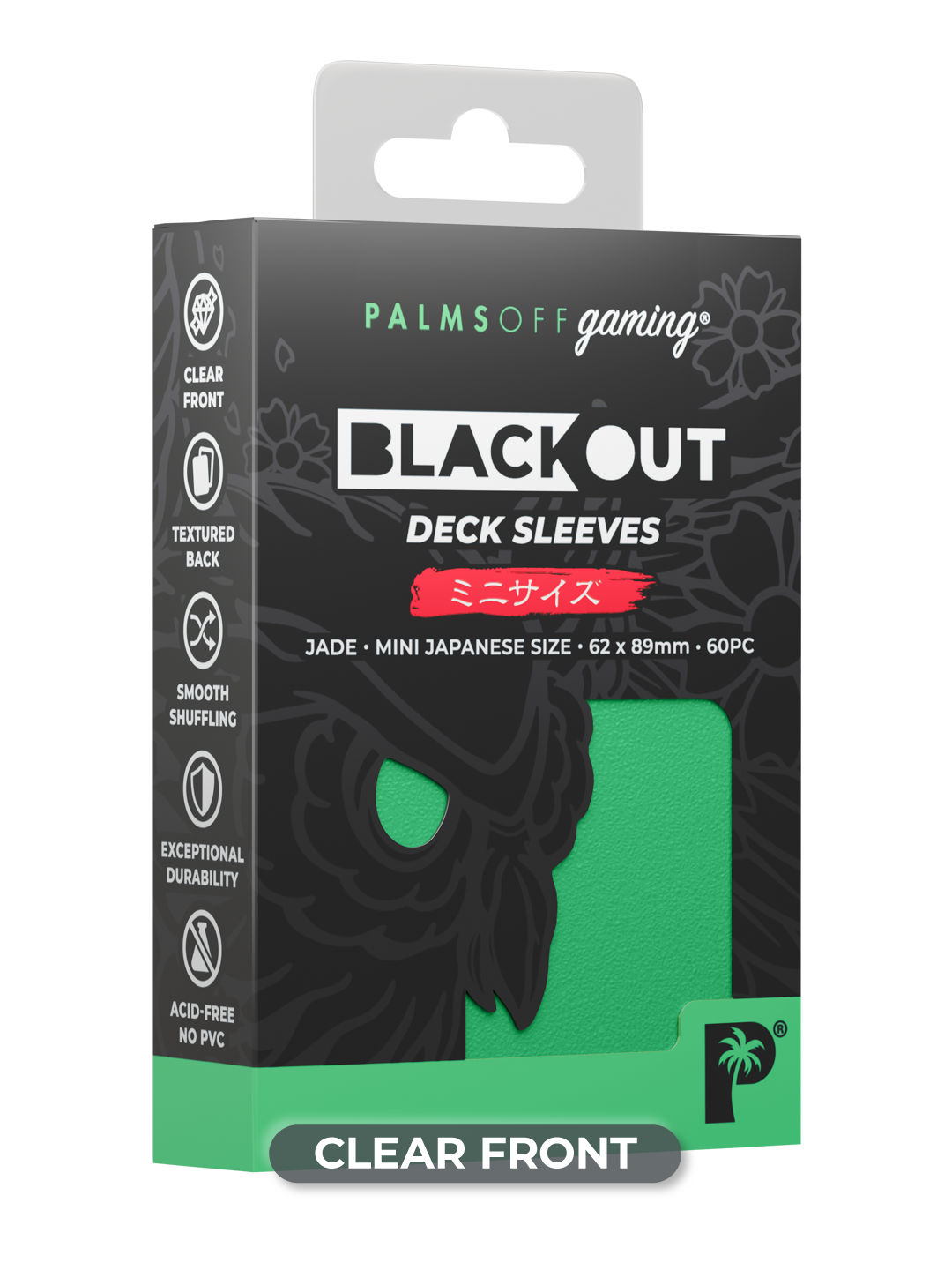 Palms Off Gaming Blackout Deck Sleeves - Japanese Mini Size - 60pc - Jade