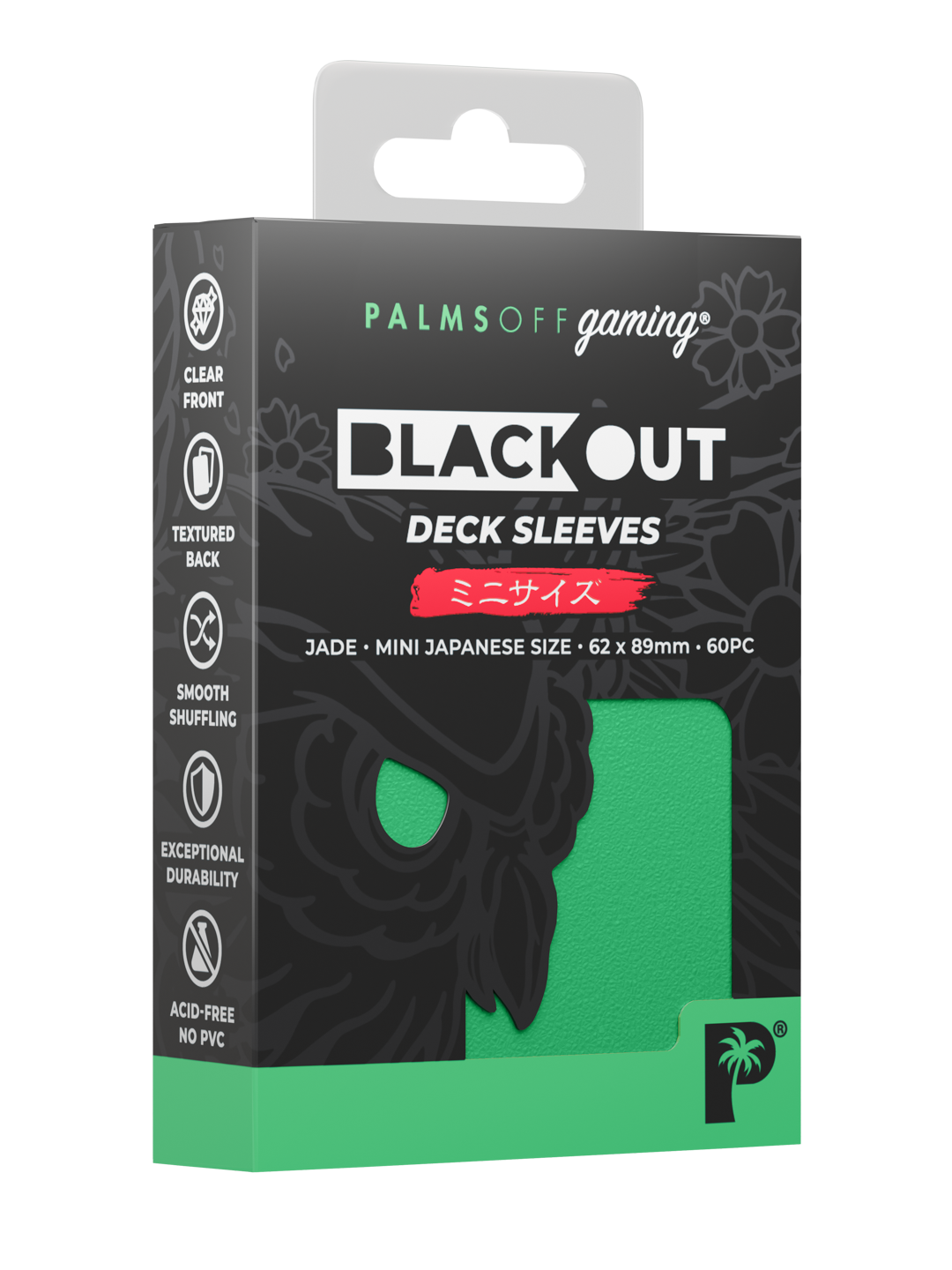 Palms Off Gaming Blackout Deck Sleeves - Japanese Mini Size - 60pc - Jade