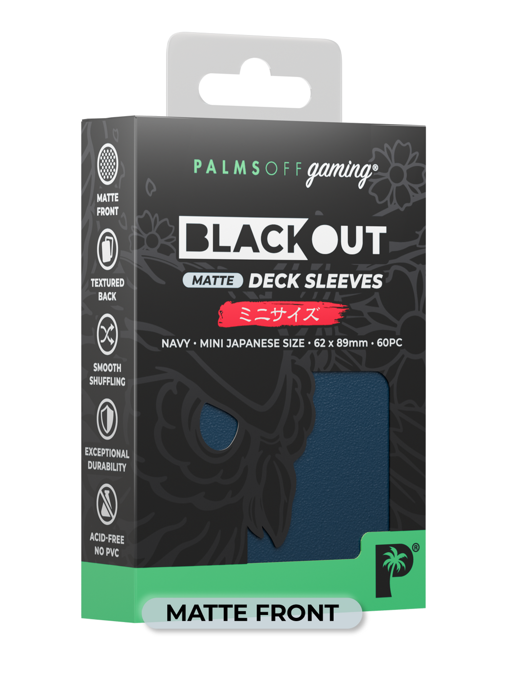Palms Off Gaming Blackout Deck Sleeves - Japanese Mini Size - 60pc - Navy - Matte