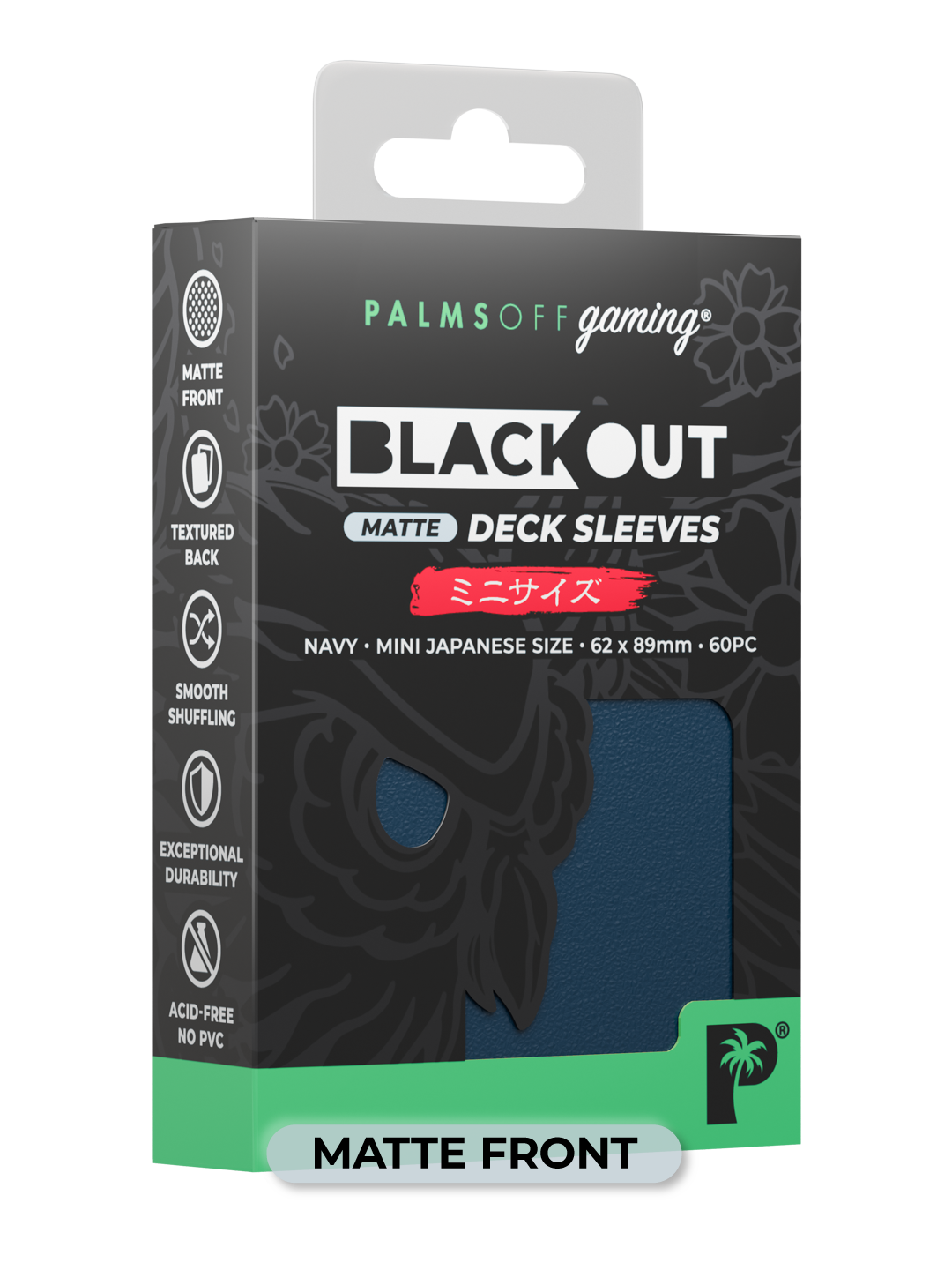 Palms Off Gaming Blackout Deck Sleeves - Japanese Mini Size - 60pc - Navy - Matte