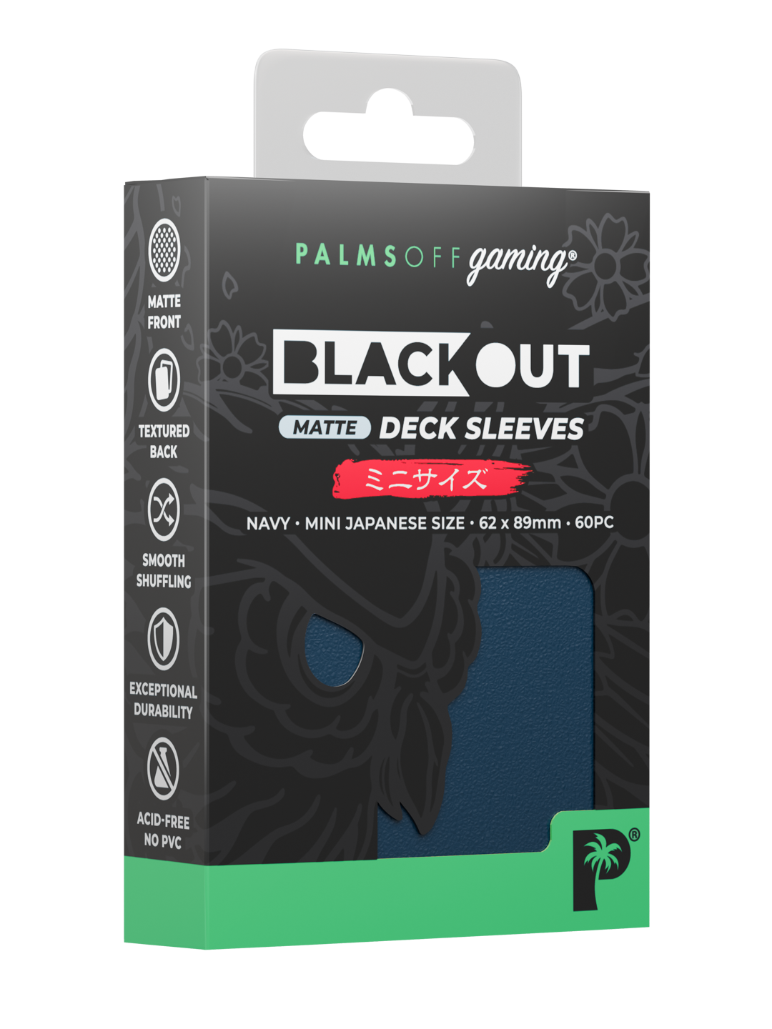 Palms Off Gaming Blackout Deck Sleeves - Japanese Mini Size - 60pc - Navy - Matte