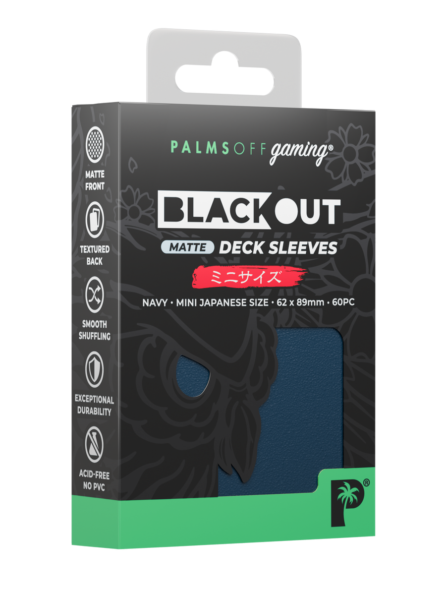 Palms Off Gaming Blackout Deck Sleeves - Japanese Mini Size - 60pc - Navy - Matte