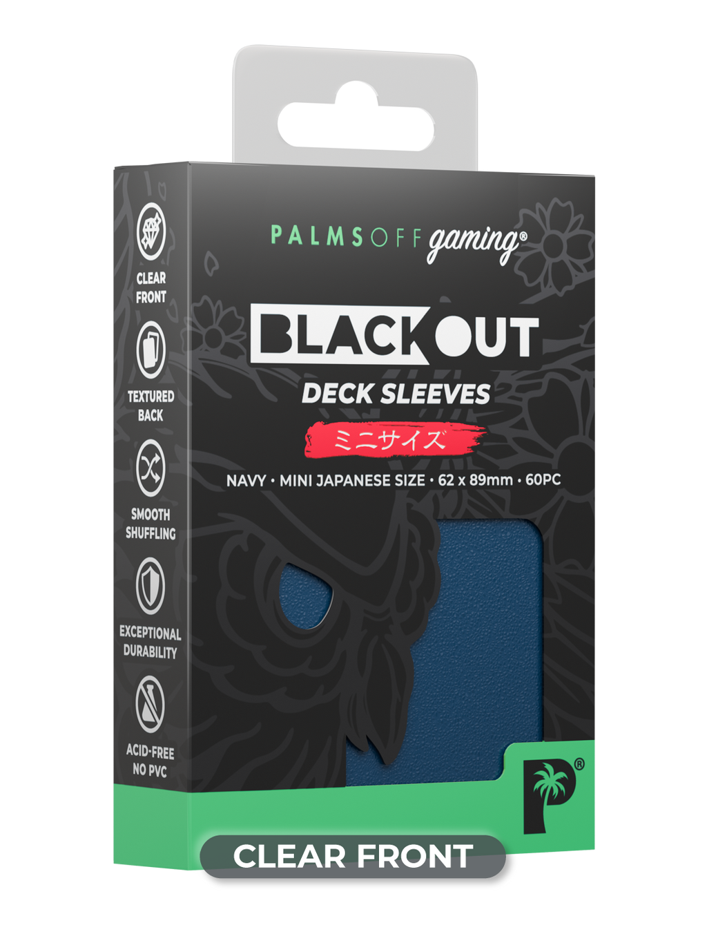 Palms Off Gaming Blackout Deck Sleeves - Japanese Mini Size - 60pc - Navy