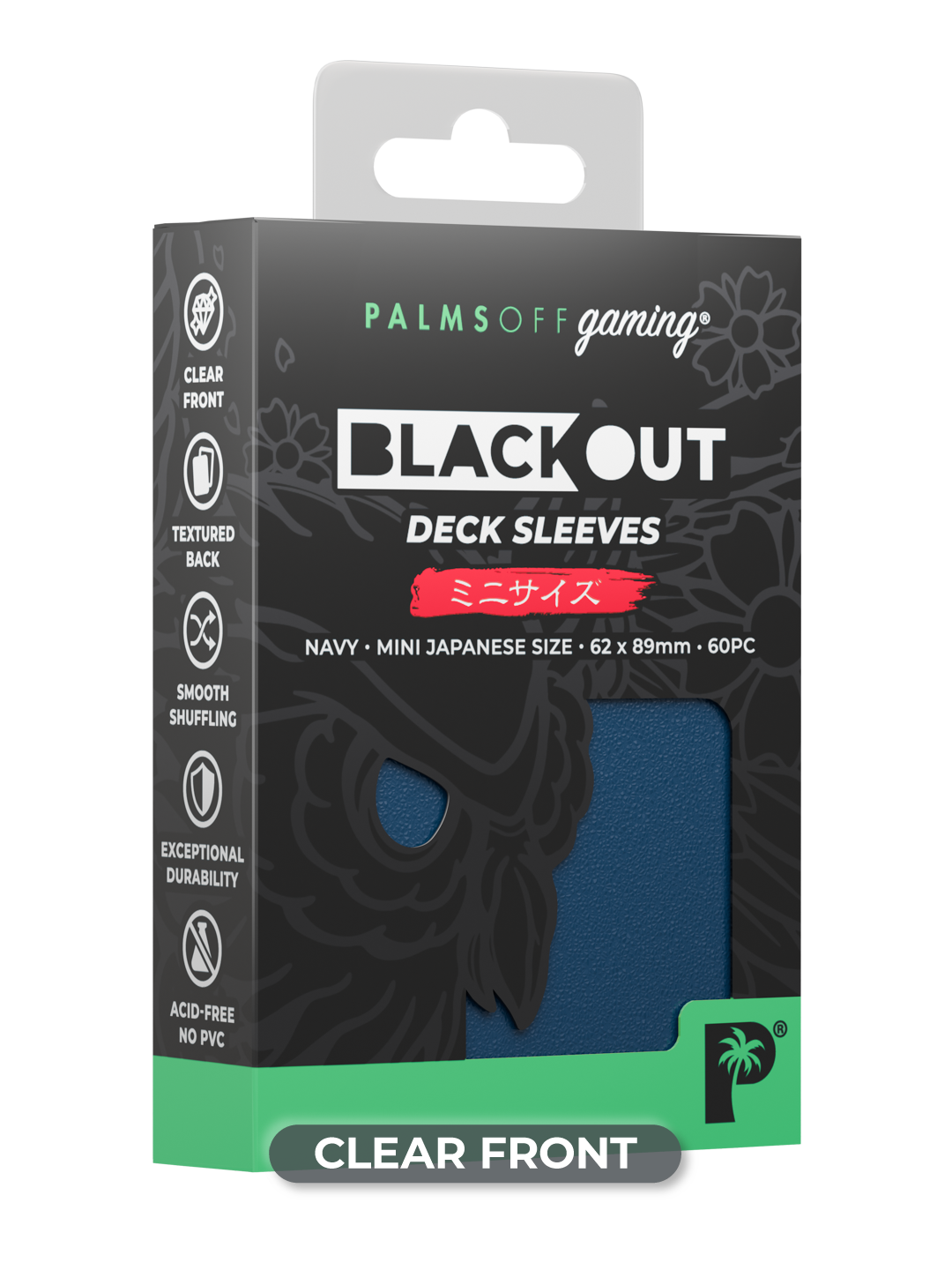 Palms Off Gaming Blackout Deck Sleeves - Japanese Mini Size - 60pc - Navy