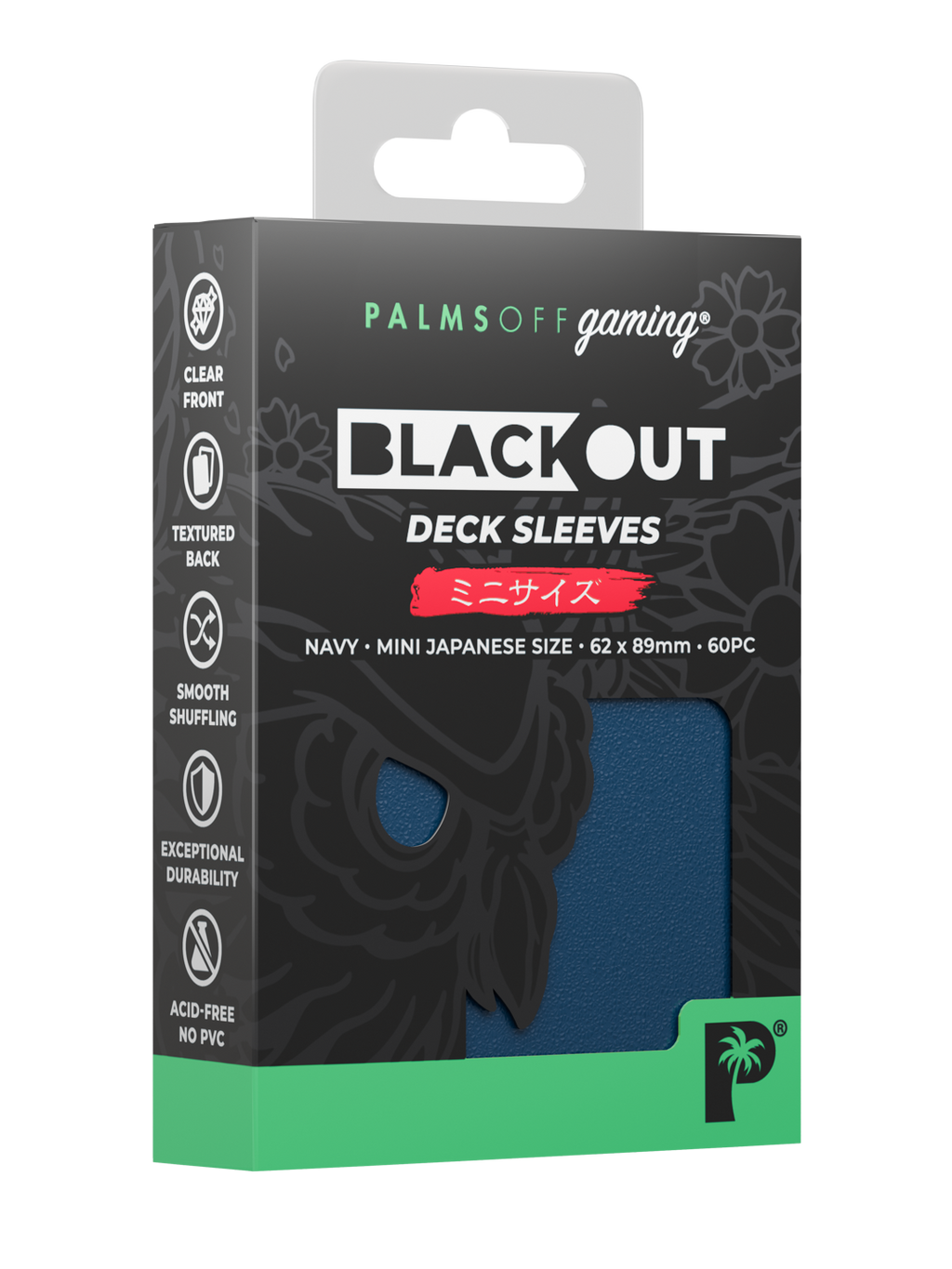 Palms Off Gaming Blackout Deck Sleeves - Japanese Mini Size - 60pc - Navy