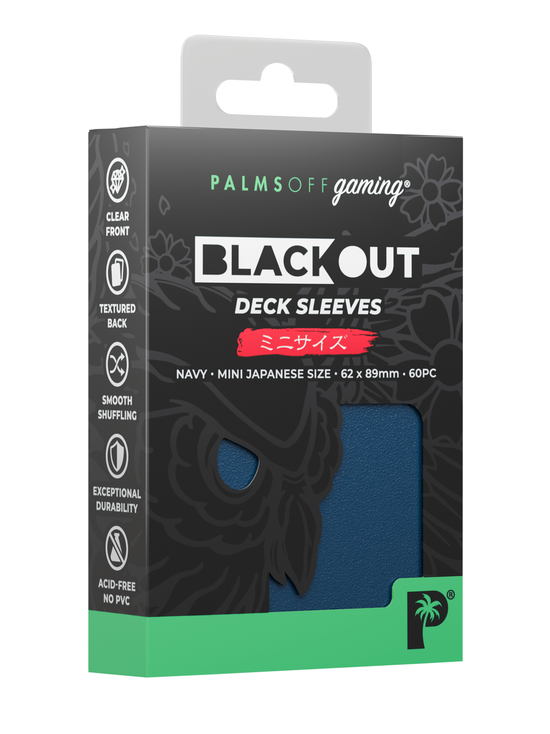Palms Off Gaming Blackout Deck Sleeves - Japanese Mini Size - 60pc - Navy