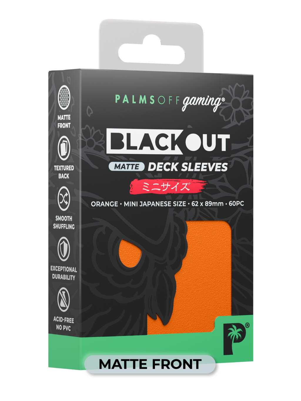 Palms Off Gaming Blackout Deck Sleeves - Japanese Mini Size - 60pc - Orange - Matte