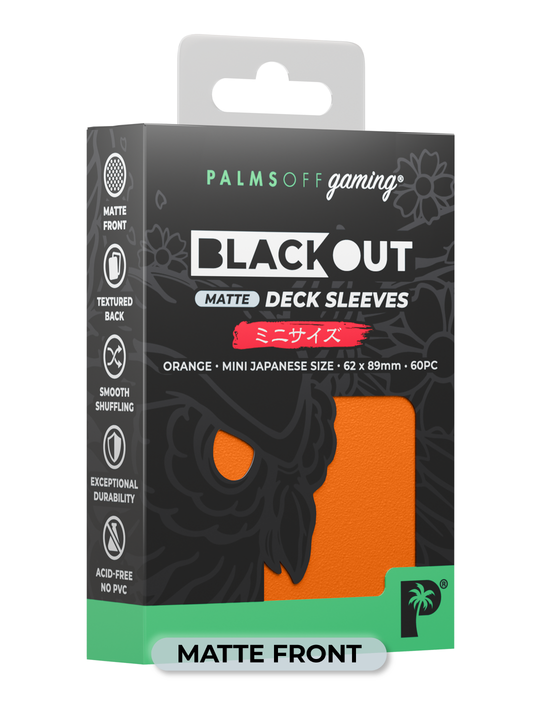 Palms Off Gaming Blackout Deck Sleeves - Japanese Mini Size - 60pc - Orange - Matte