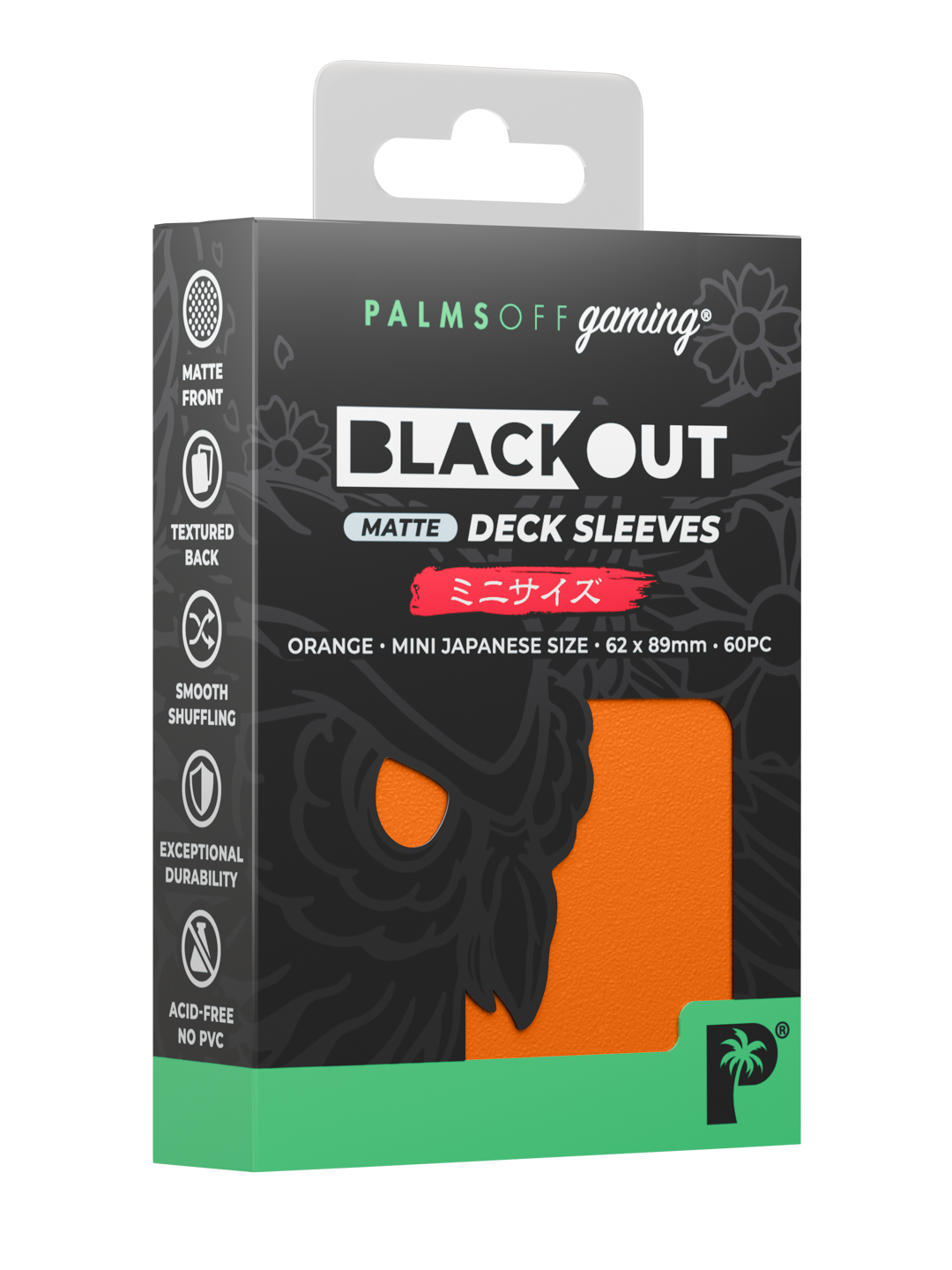 Palms Off Gaming Blackout Deck Sleeves - Japanese Mini Size - 60pc - Orange - Matte