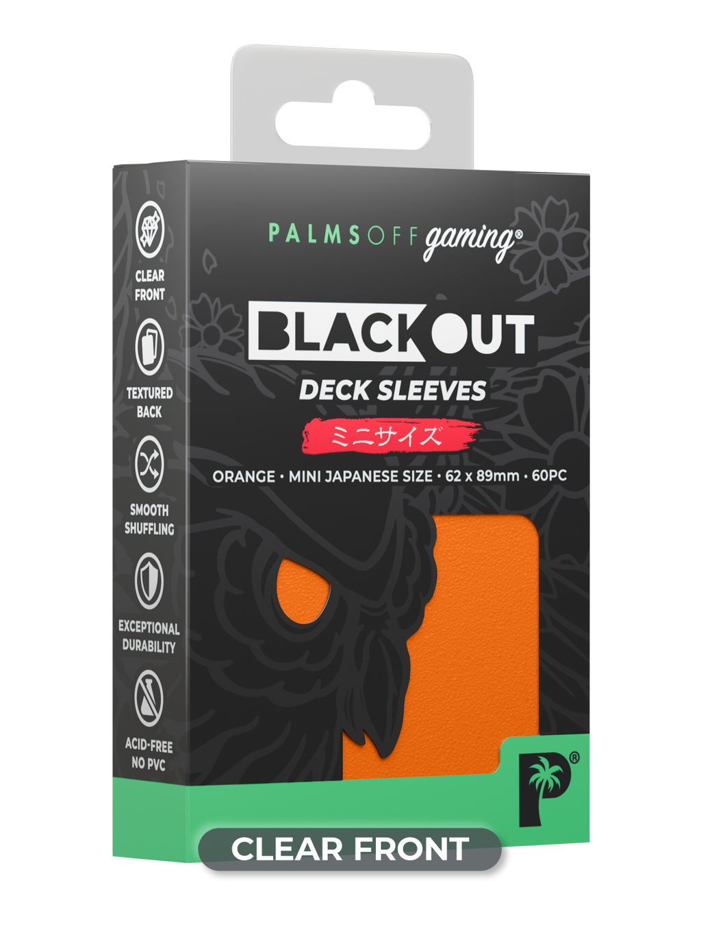 Palms Off Gaming Blackout Deck Sleeves - Japanese Mini Size - 60pc - Orange