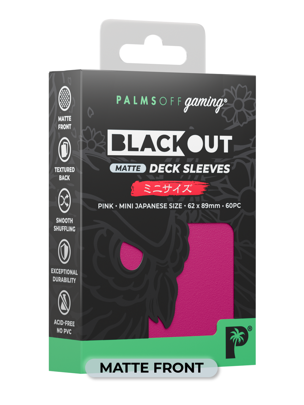 Palms Off Gaming Blackout Deck Sleeves - Japanese Mini Size - 60pc - Pink - Matte