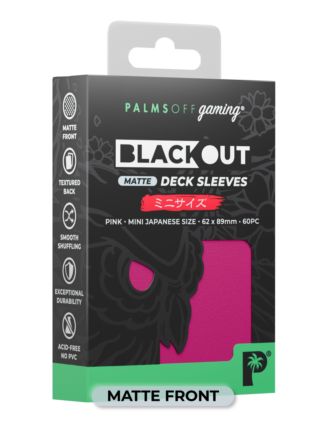 Palms Off Gaming Blackout Deck Sleeves - Japanese Mini Size - 60pc - Pink - Matte