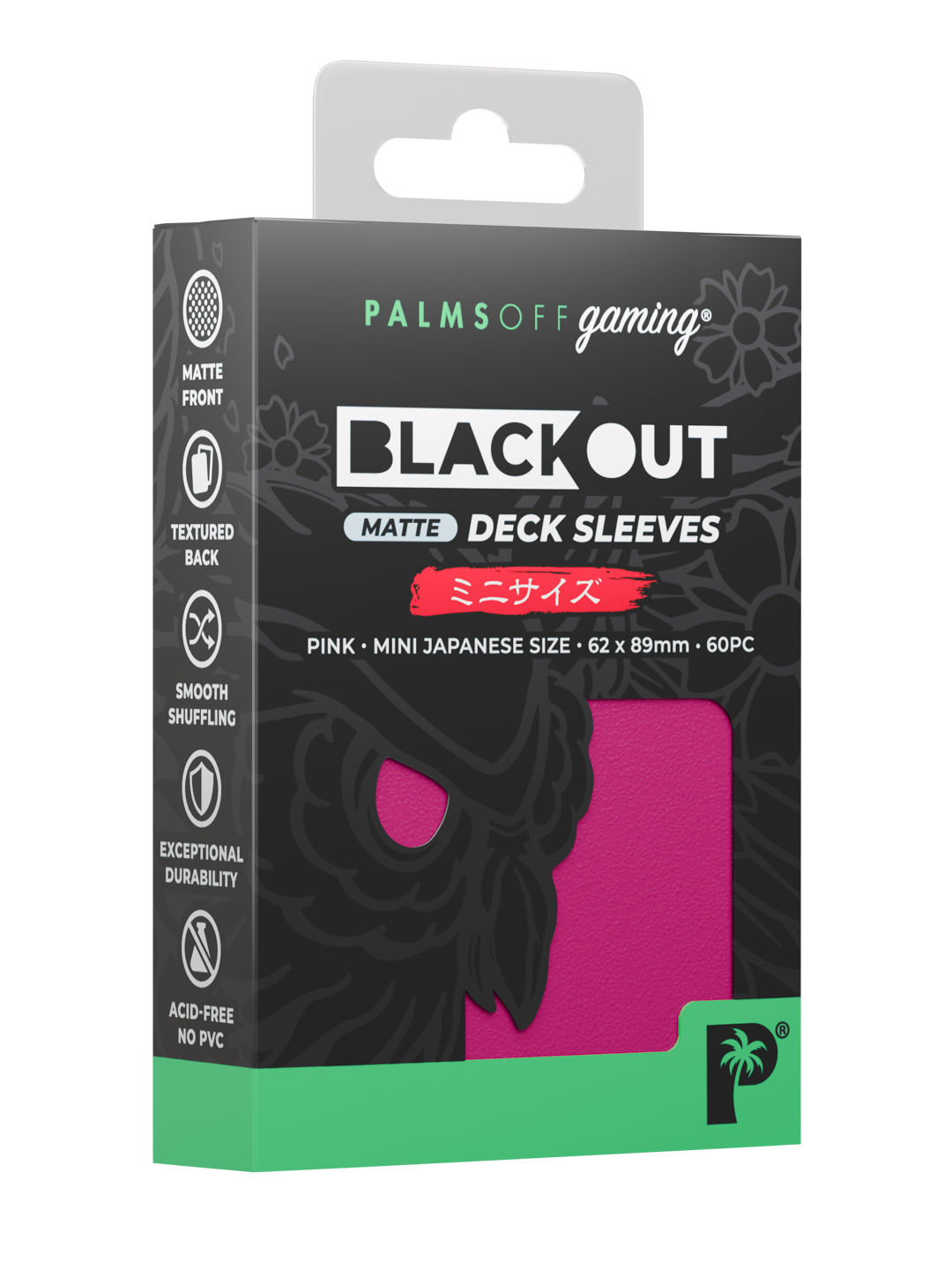 Palms Off Gaming Blackout Deck Sleeves - Japanese Mini Size - 60pc - Pink - Matte